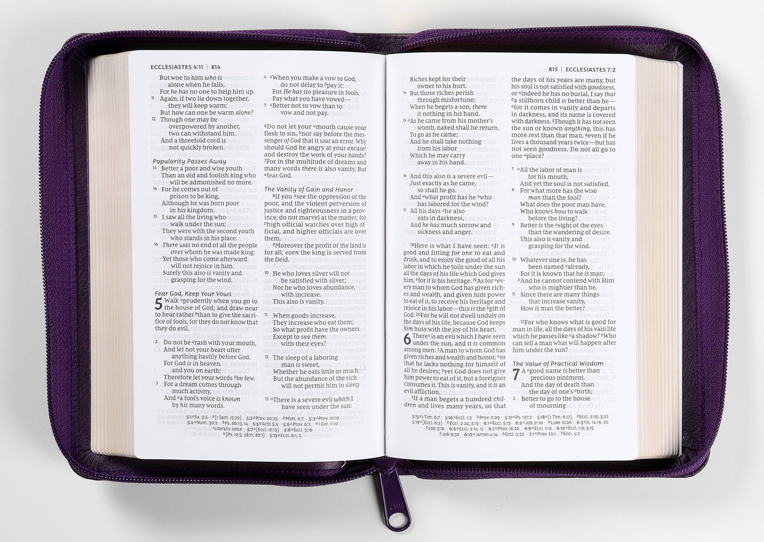 NKJV Compact Paragraph-Style Reference Bible Purple With Zipper (Red Letter Edition)