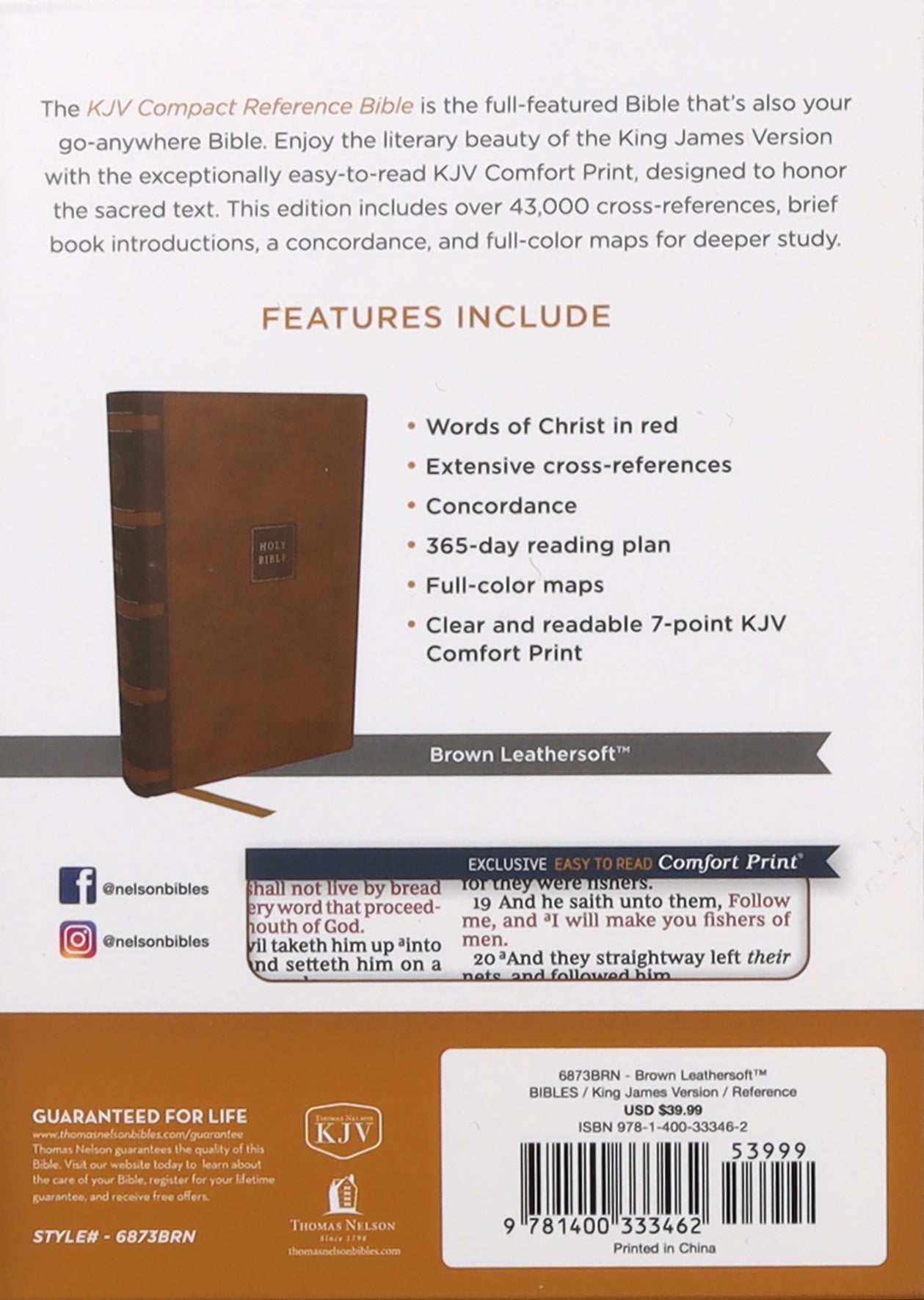 KJV Holy Bible Compact Reference Bible Brown (Red Letter Edition)