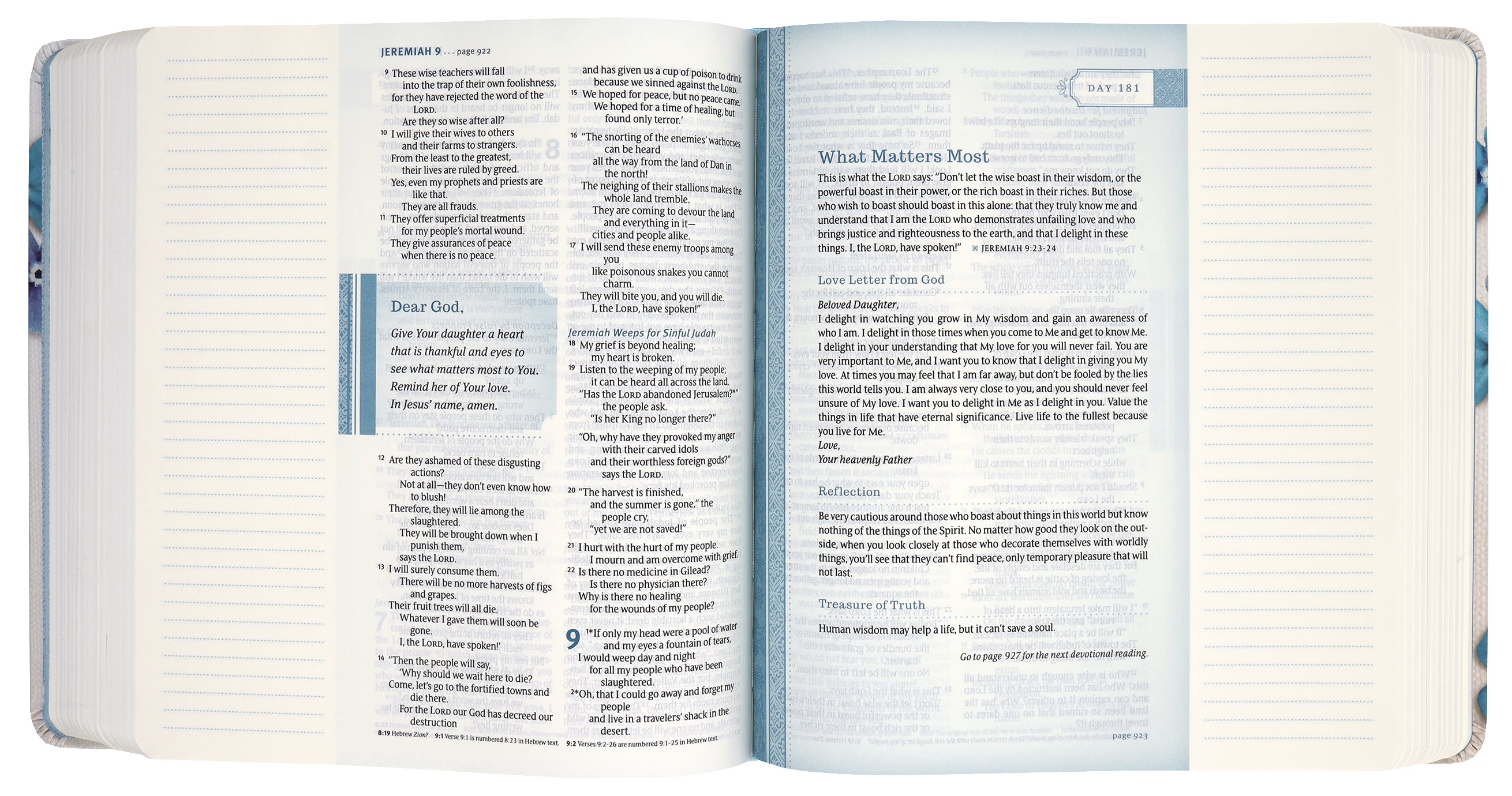 NLT Thrive Creative Journaling Devotional Bible Blue Flowers (Black Letter Edition)