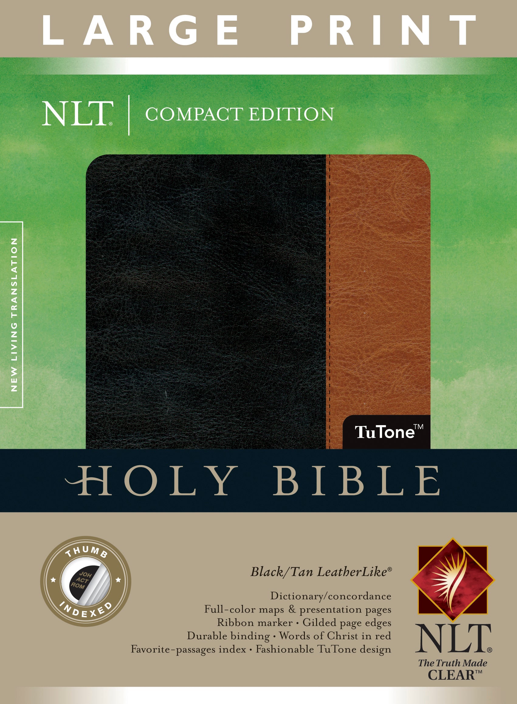NLT Compact Large Print Bible Indexed Black Tan (Red Letter Edition)