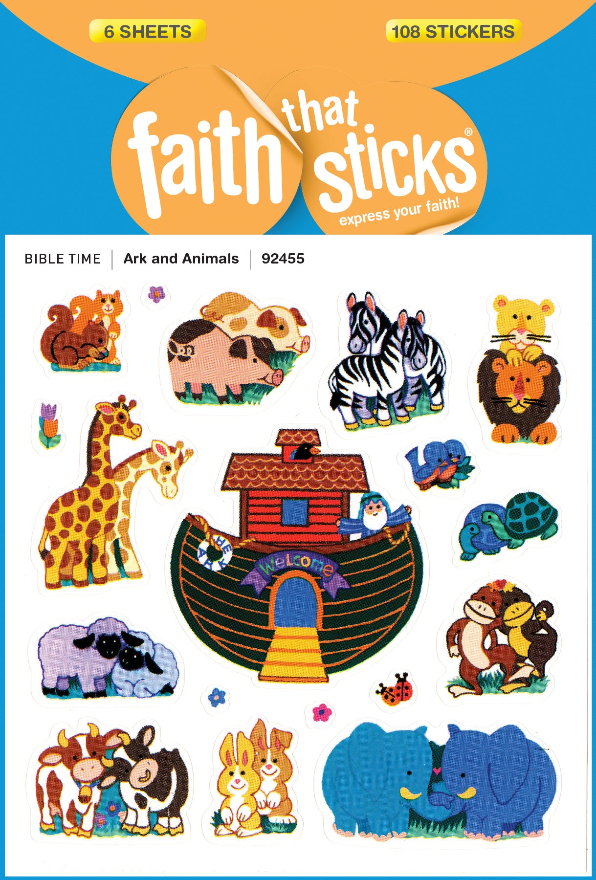 Ark and Animals (6 Sheets, 108 Stickers) (Stickers Faith That Sticks Series)