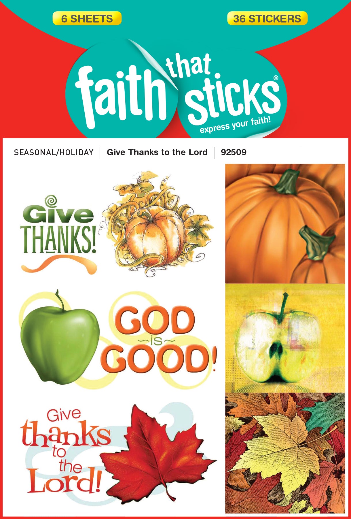 Giving Thanks to the Lord (6 Sheets, 36 Stickers) (Stickers Faith That Sticks Series)