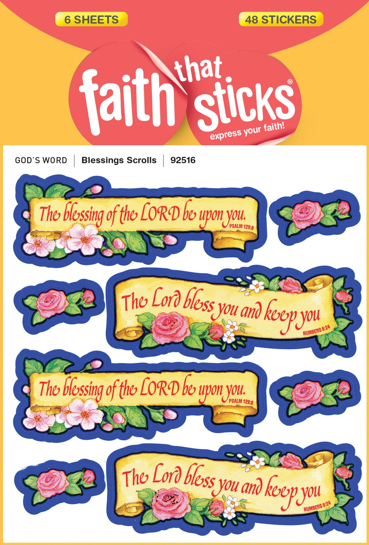 Blessings Scrolls (6 Sheets, 48 Stickers) (Stickers Faith That Sticks Series)