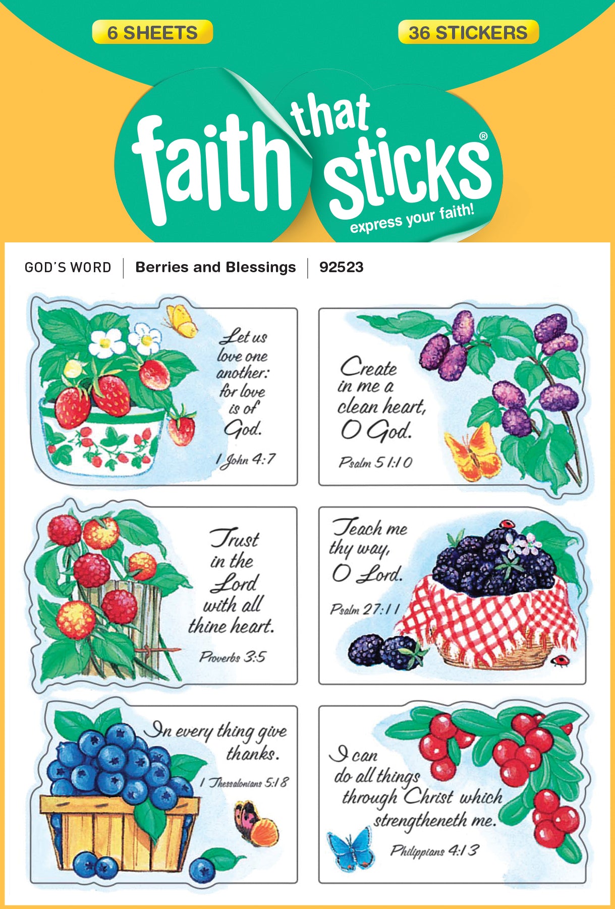 Berries & Blessings (6 Sheets, 36 Stickers) (Stickers Faith That Sticks Series)