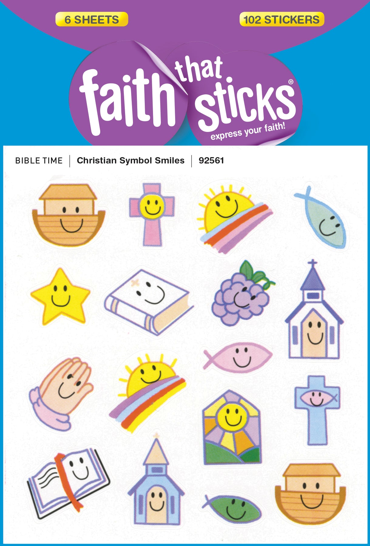 Christian Symbol Smiles (6 Sheets, 102 Stickers) (Stickers Faith That Sticks Series)