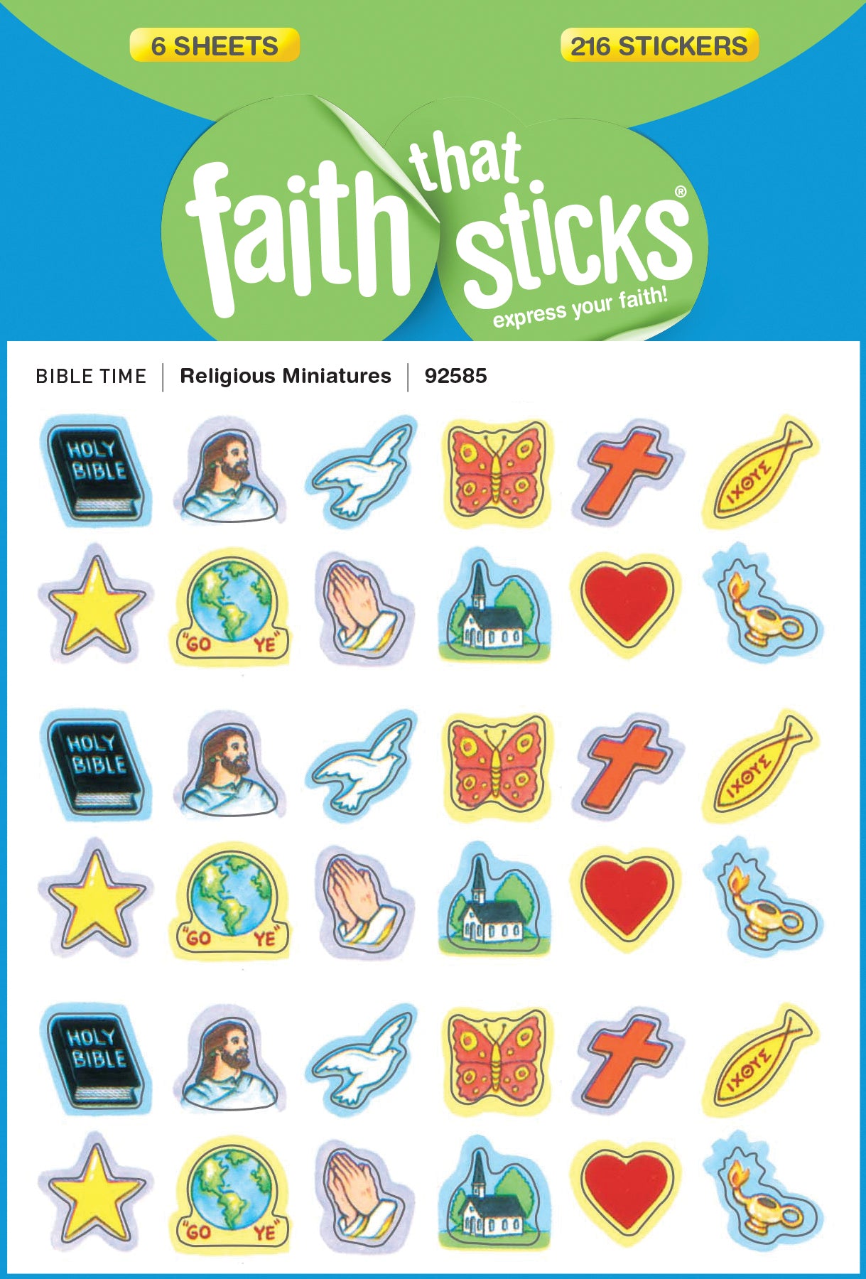 Religious Miniatures (6 Sheets, 216 Stickers) (Stickers Faith That Sticks Series)