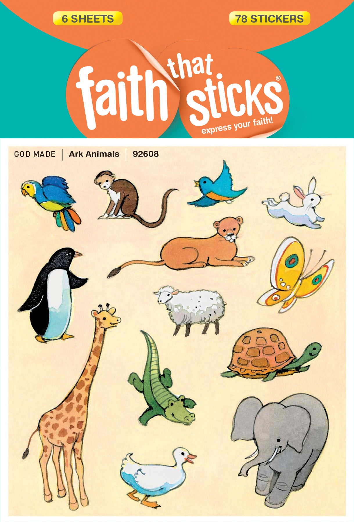 Ark Animals (6 Sheets, 78 Stickers, 39 Animal Pairs) (Stickers Faith That Sticks Series)