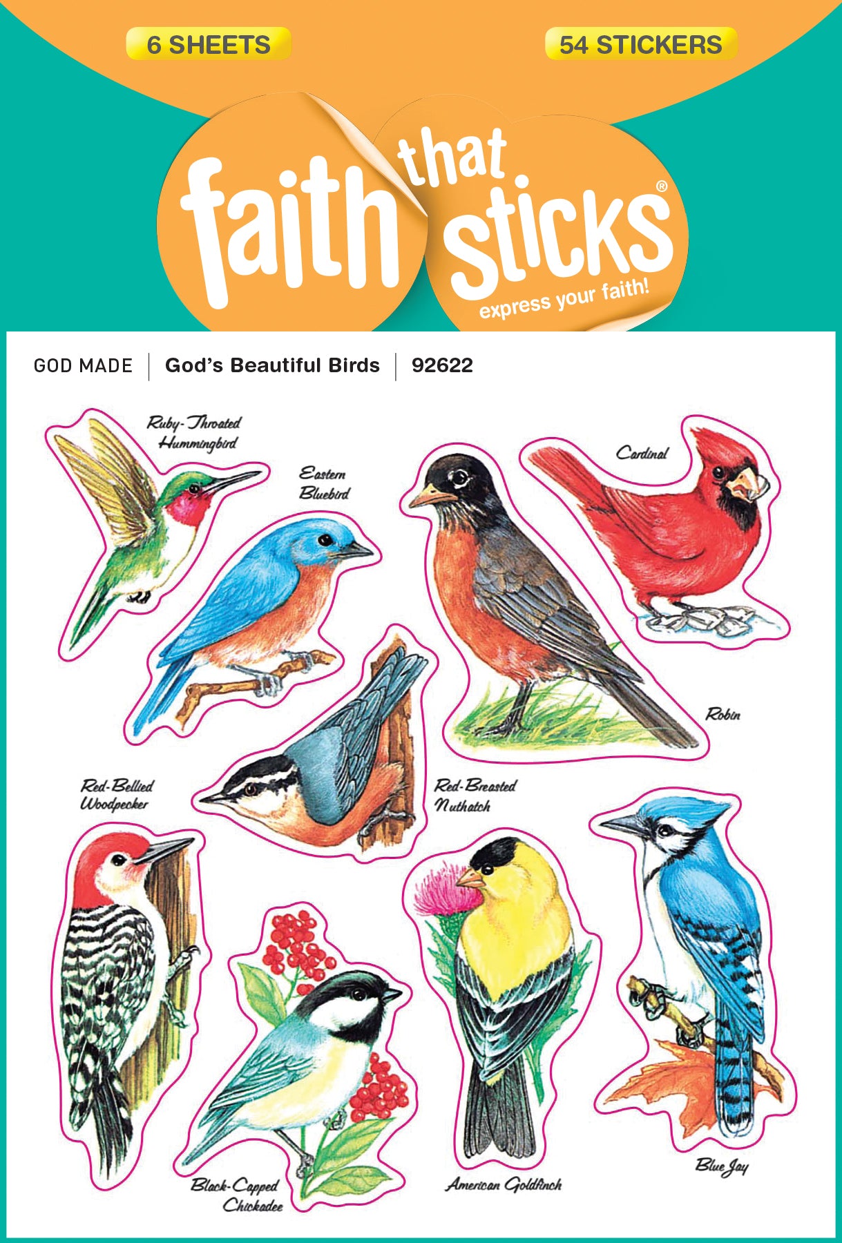 God's Beautiful Birds (6 Sheets, 54 Stickers) (Stickers Faith That Sticks Series)