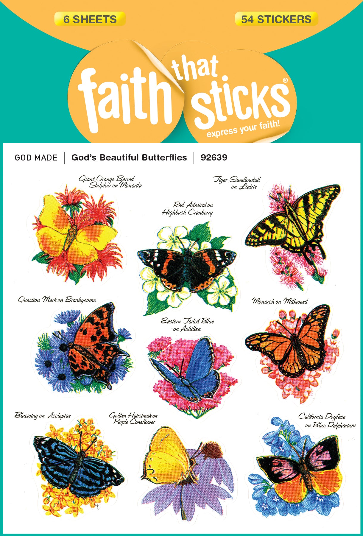 God's Beautiful Butterflies (6 Sheets, 54 Stickers) (Stickers Faith That Sticks Series)