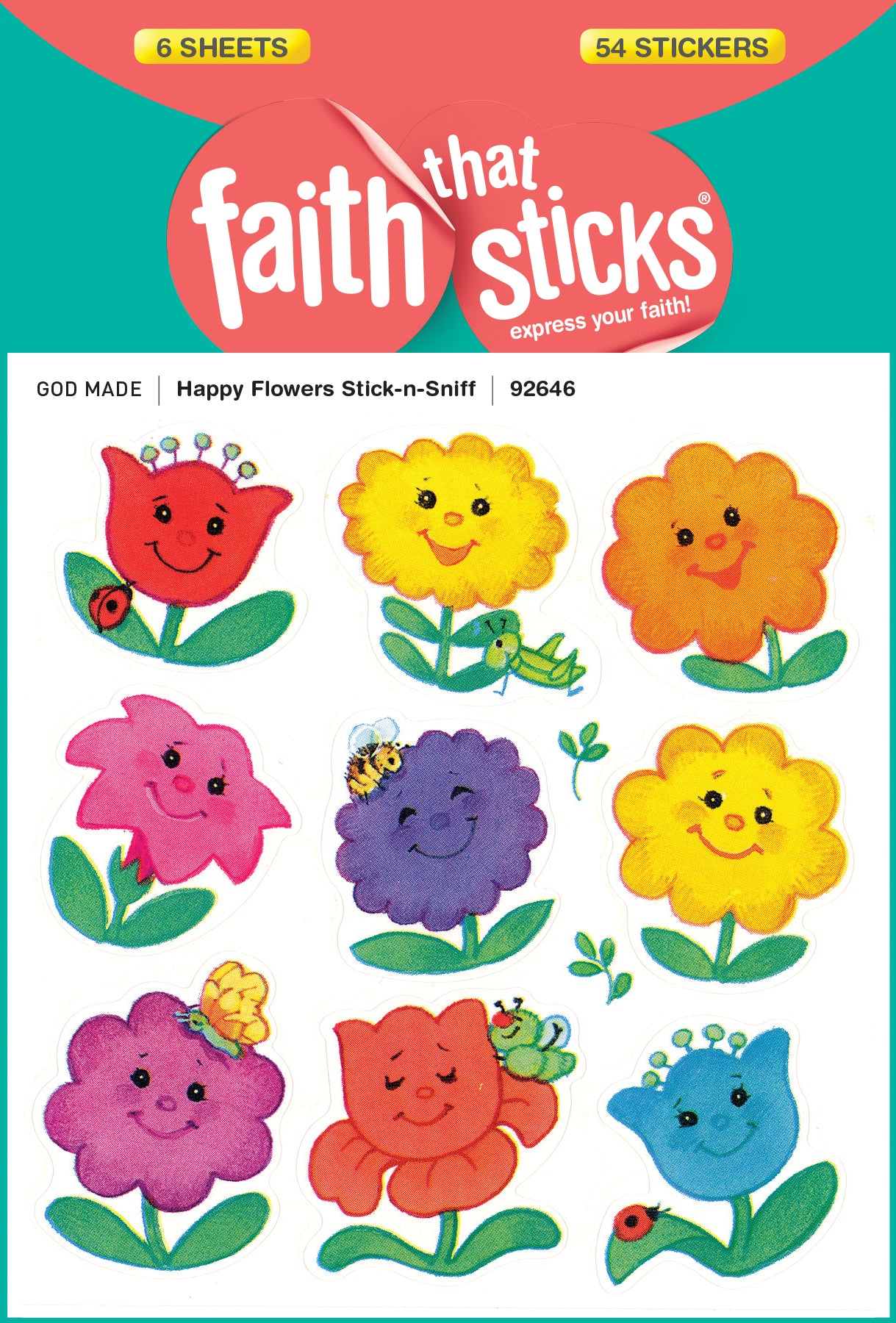 Happy Flowers Stick-N-Sniff (6 Sheets, 54 Stickers) (Stickers Faith That Sticks Series)