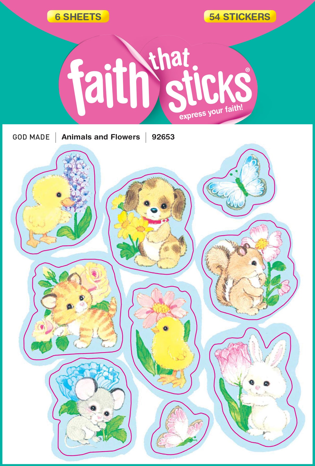 Animals & Flowers (6 Sheets, 54 Stickers) (Stickers Faith That Sticks Series)