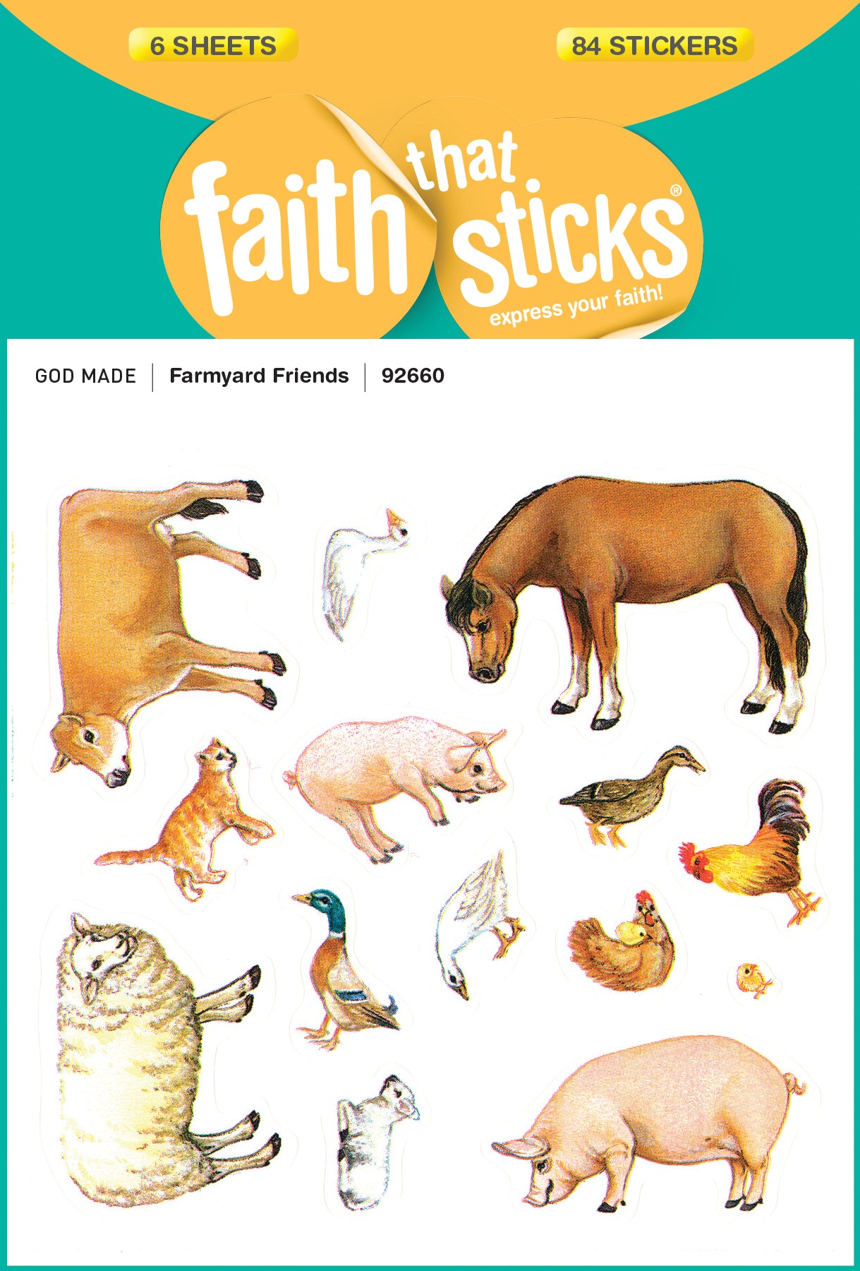 Farmyard Friends (6 Sheets, 84 Stickers, 42 Animal Pairs) (Stickers Faith That Sticks Series)