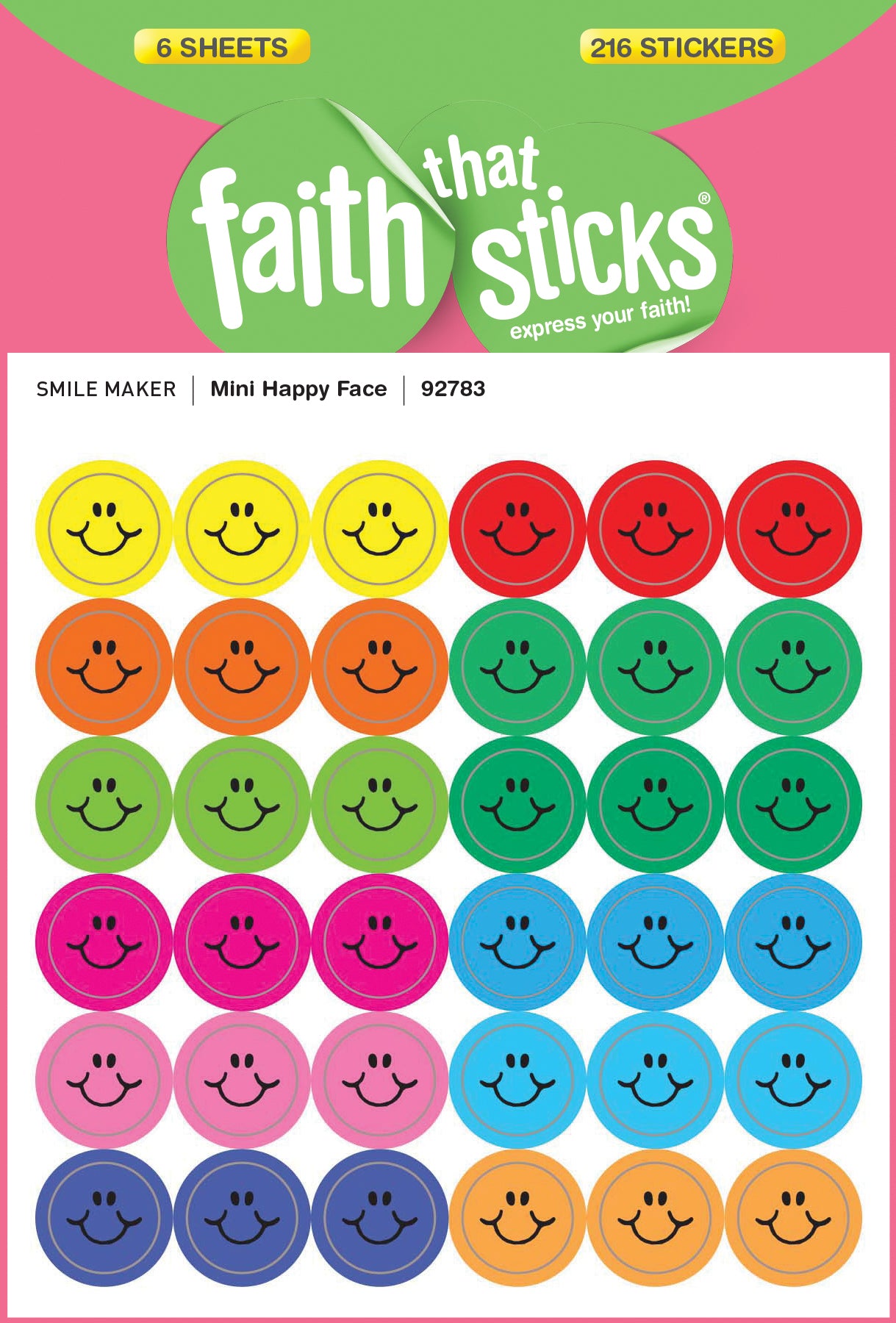 Mini Happy Face (6 Sheets, 216 Stickers) (Stickers Faith That Sticks Series)