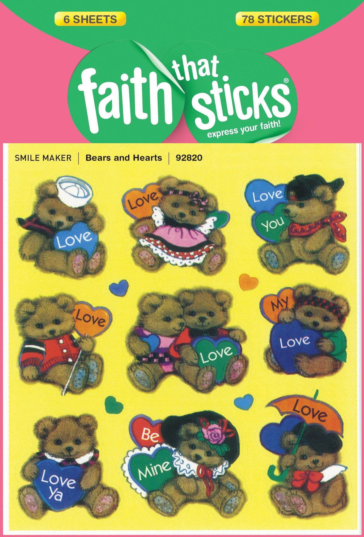 Bears and Hearts (6 Sheets, 78 Stickers) (Stickers Faith That Sticks Series)