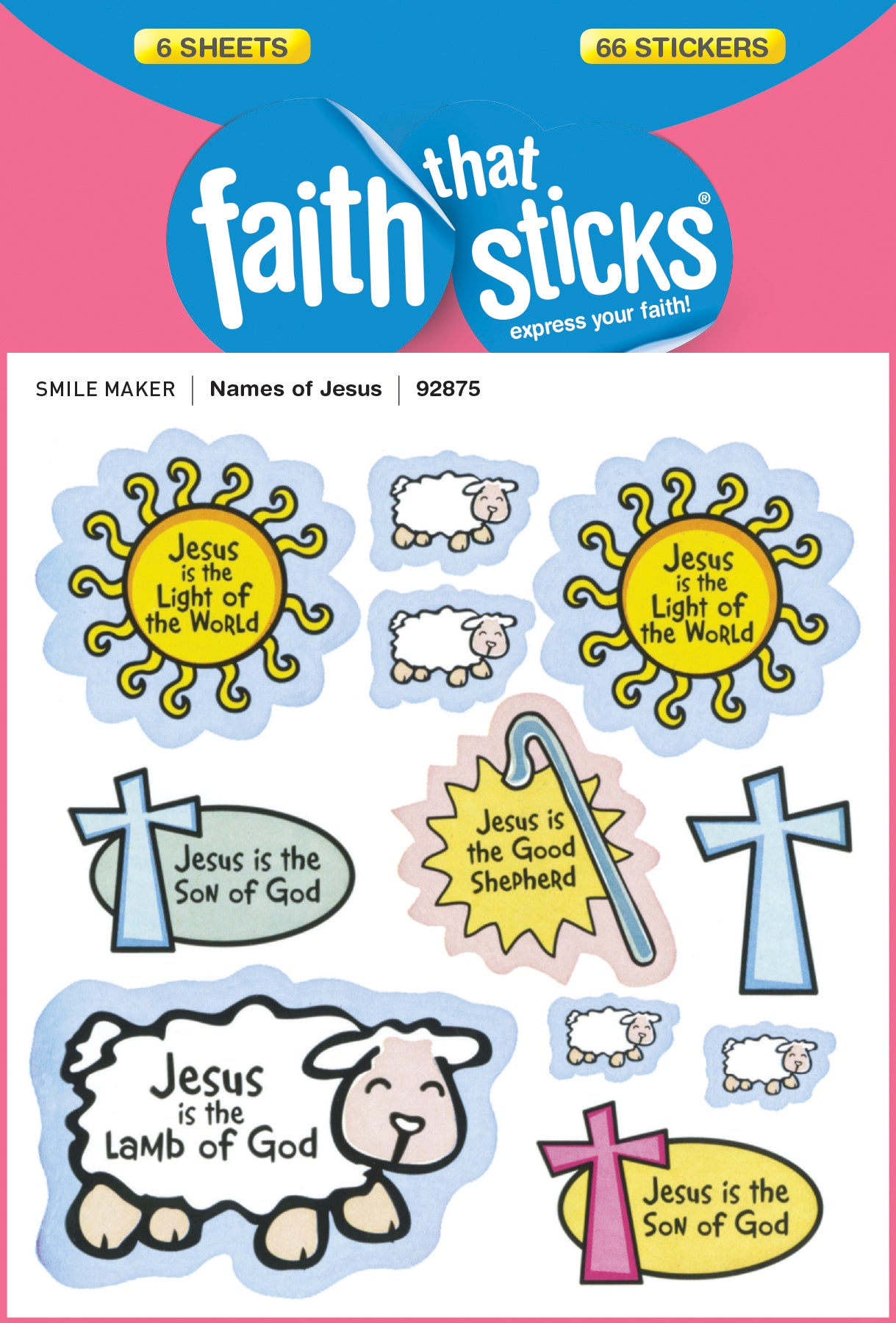 Names of Jesus (6 Sheets, 66 Stickers) (Stickers Faith That Sticks Series)