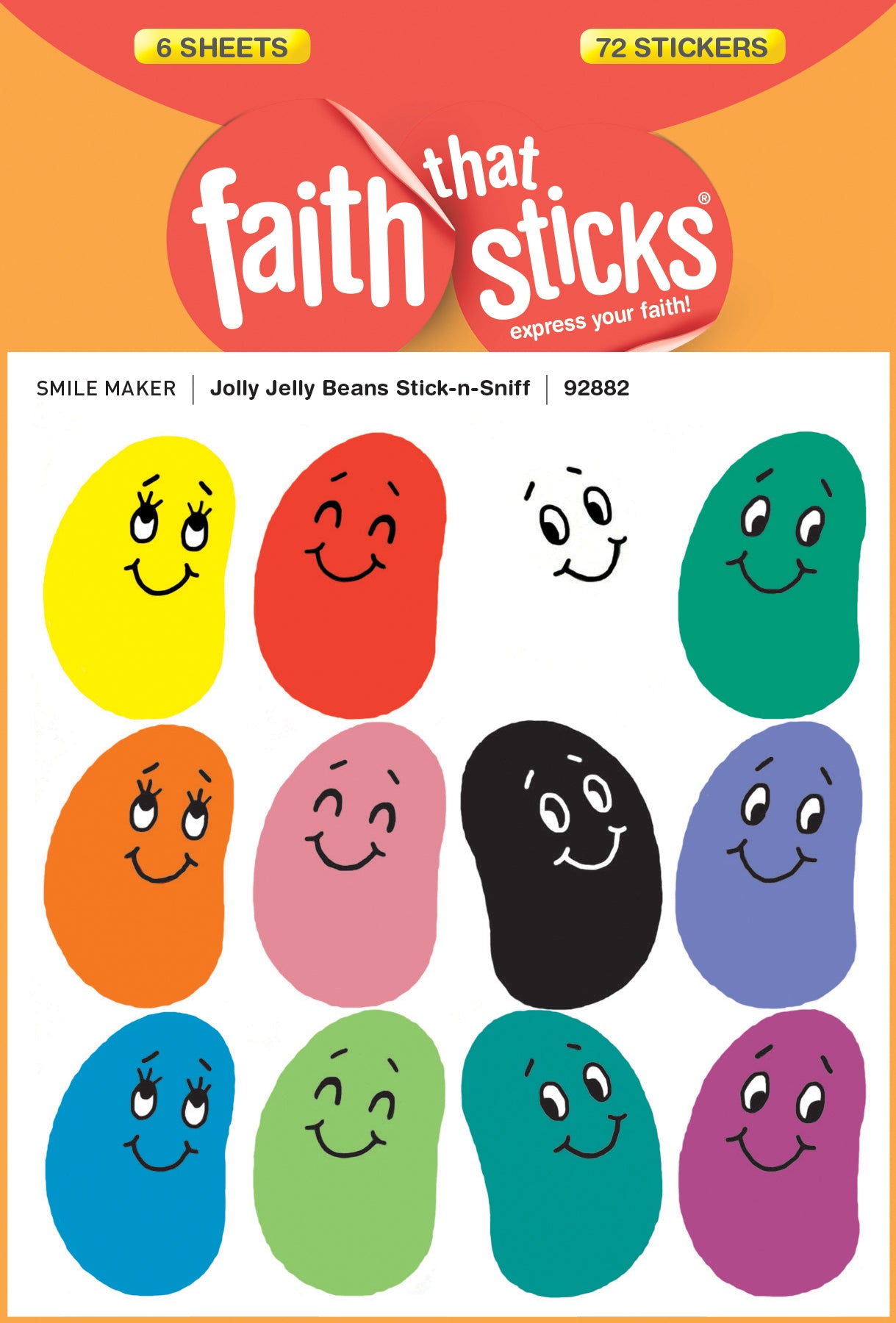 Jolly Jelly Beans Stick-N-Sniff (6 Sheets, 72 Stickers) (Stickers Faith That Sticks Series)