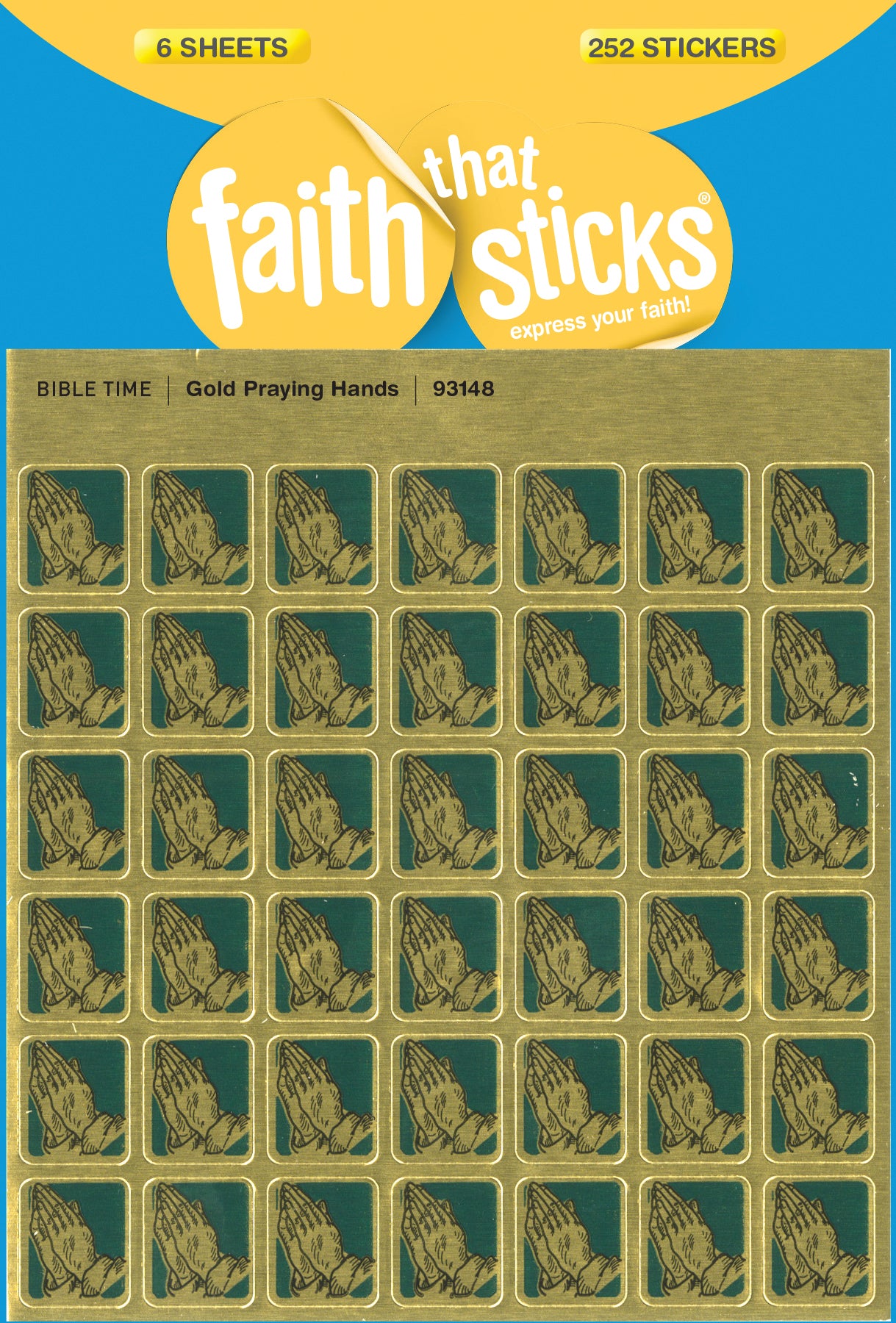 Gold Praying Hands Mini (6 Sheets, 252 Stickers) (Stickers Faith That Sticks Series)