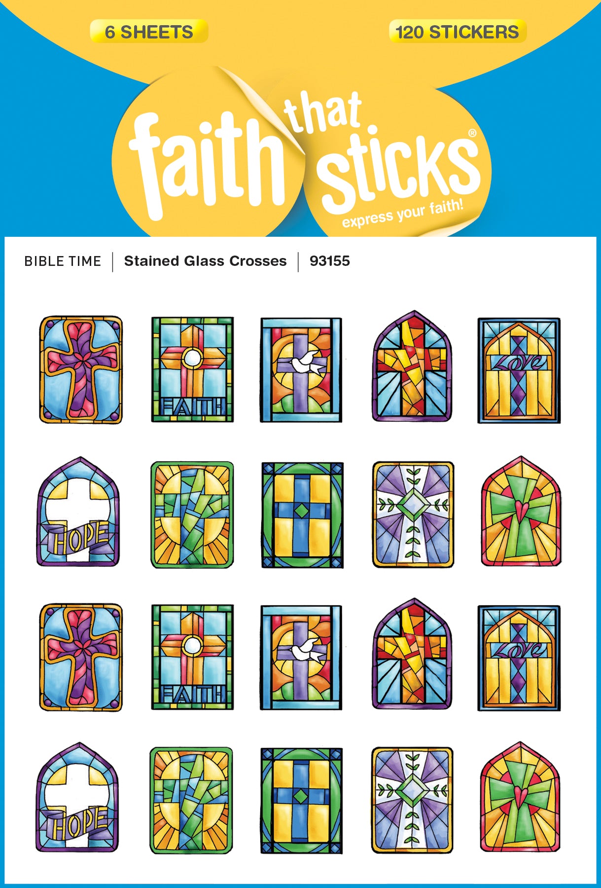 Stained Glass Crosses (6 Sheets, 10 Designs, 120 Stickers) (Stickers Faith That Sticks Series)