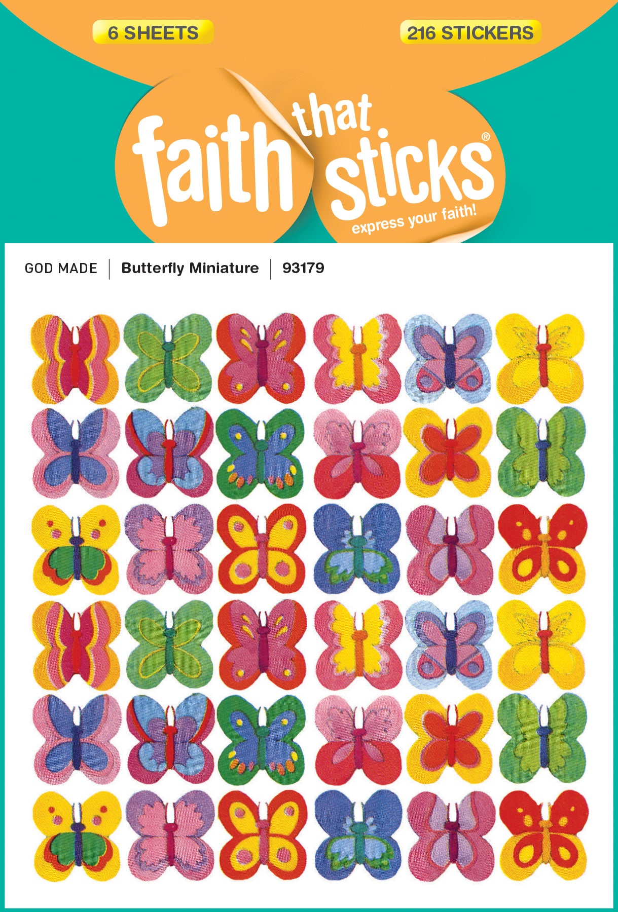 Butterfly Miniature (6 Sheets, 216 Stickers) (Stickers Faith That Sticks Series)