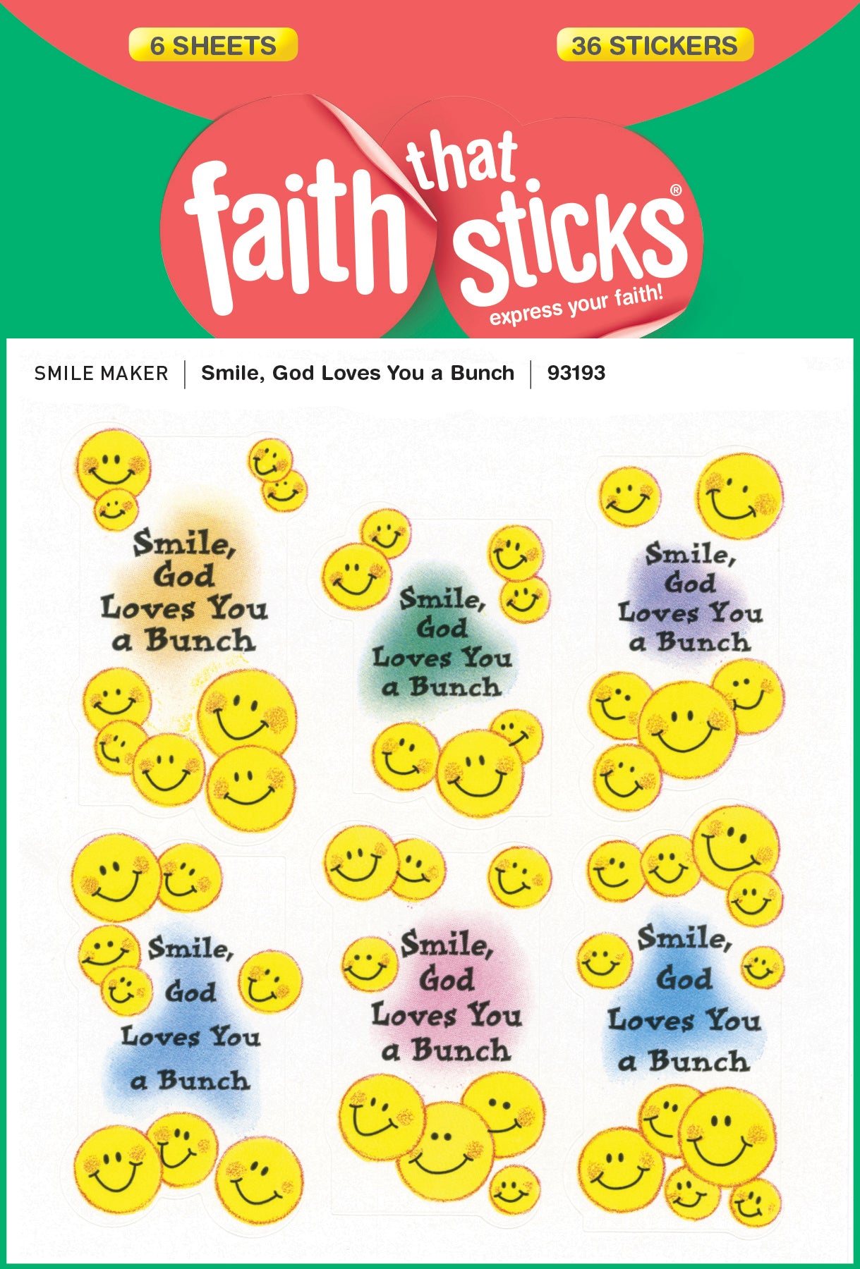 Smile, God Loves You a Bunch (6 Sheets, 36 Stickers) (Stickers Faith That Sticks Series)