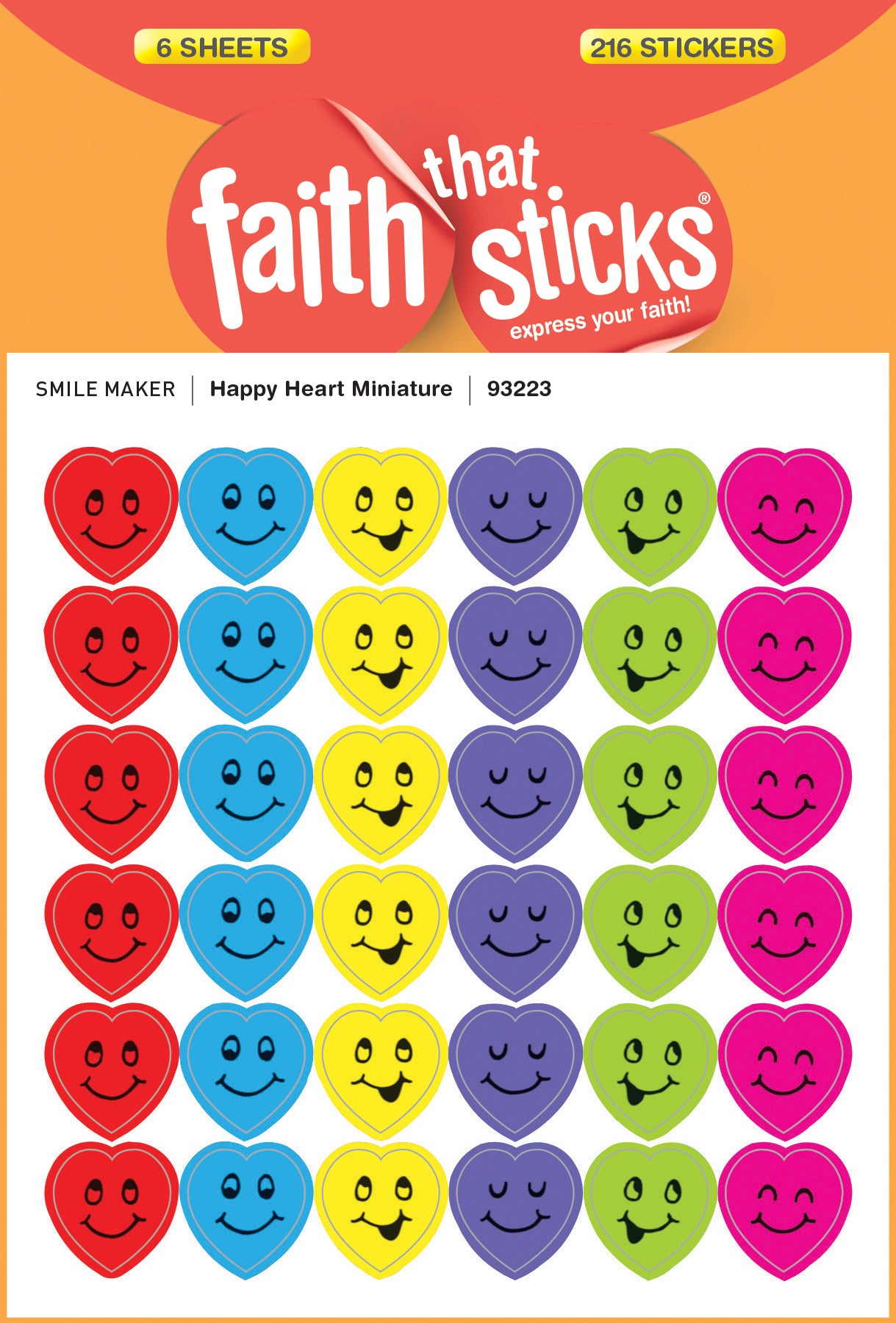 Happy Heart Miniature (6 Sheets, 216 Stickers) (Stickers Faith That Sticks Series)