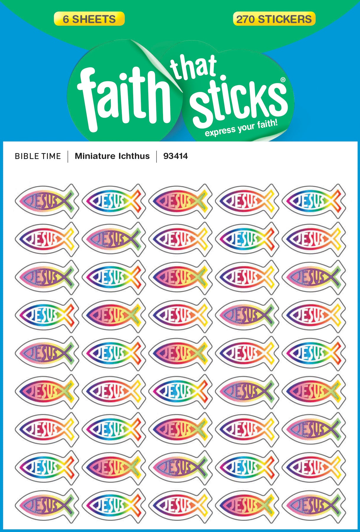 Miniature Ichthus (6 Sheets, 270 Stickers) (Stickers Faith That Sticks Series)