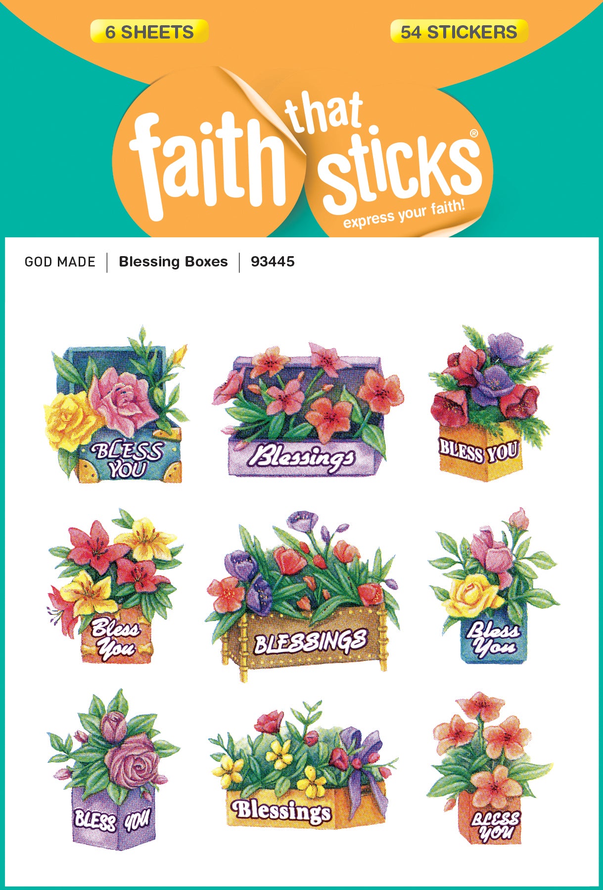 Blessing Boxes (6 Sheets, 54 Stickers) (Stickers Faith That Sticks Series)