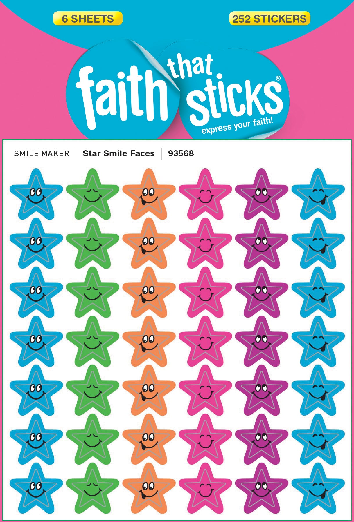 Star Smile Faces (6 Sheets, 252 Stickers) (Stickers Faith That Sticks Series)