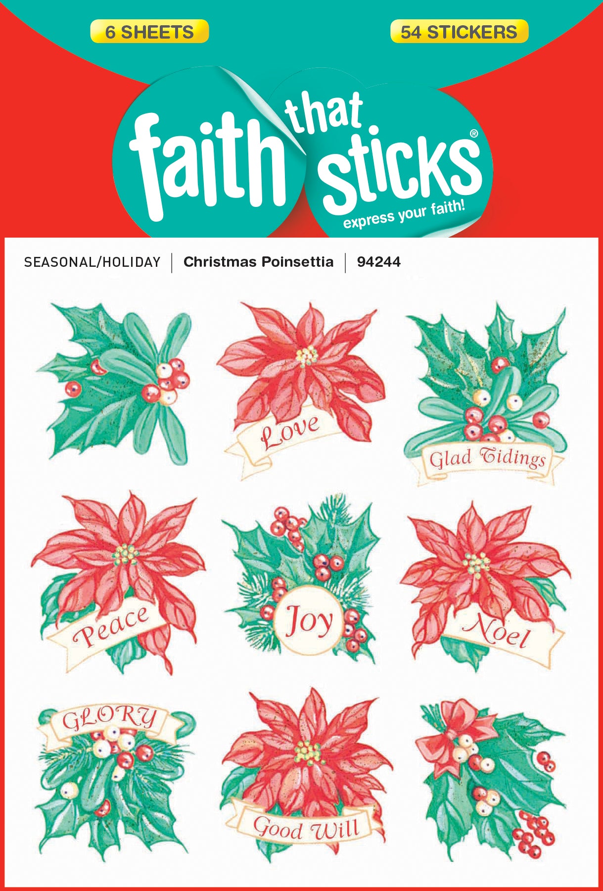 Christmas Poinsettia (6 Sheets, 54 Stickers) (Stickers Faith That Sticks Series)