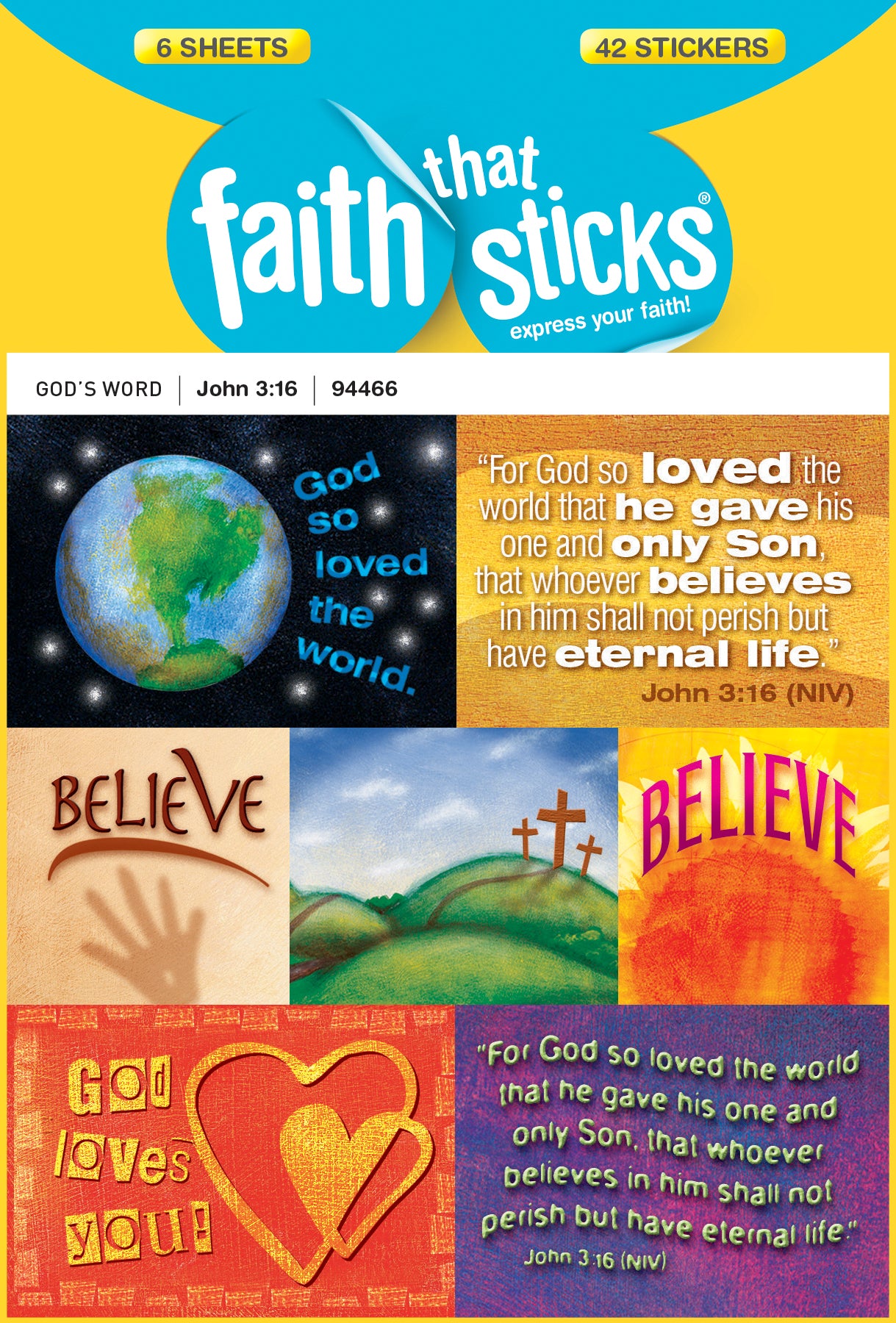 John 3: 16 (6 Sheets, 42 Stickers) (Stickers Faith That Sticks Series)
