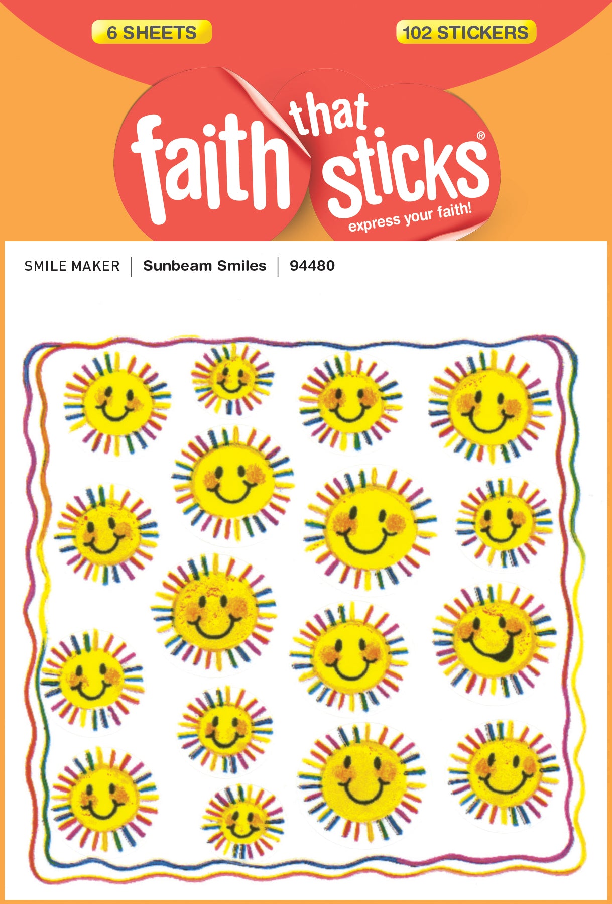 Sunbeam Smiles (6 Sheets, 102 Stickers) (Stickers Faith That Sticks Series)