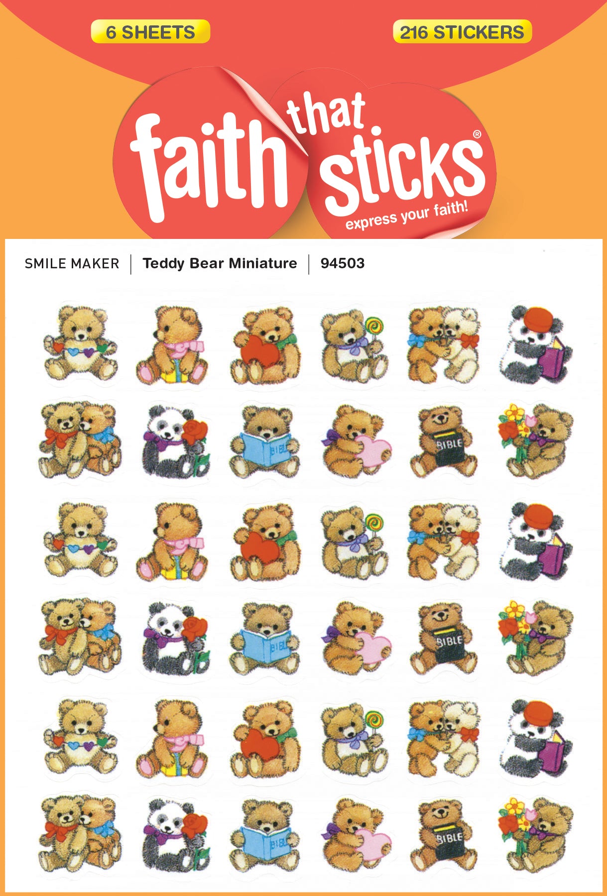 Teddy Bear Miniature (6 Sheets, 216 Stickers) (Stickers Faith That Sticks Series)