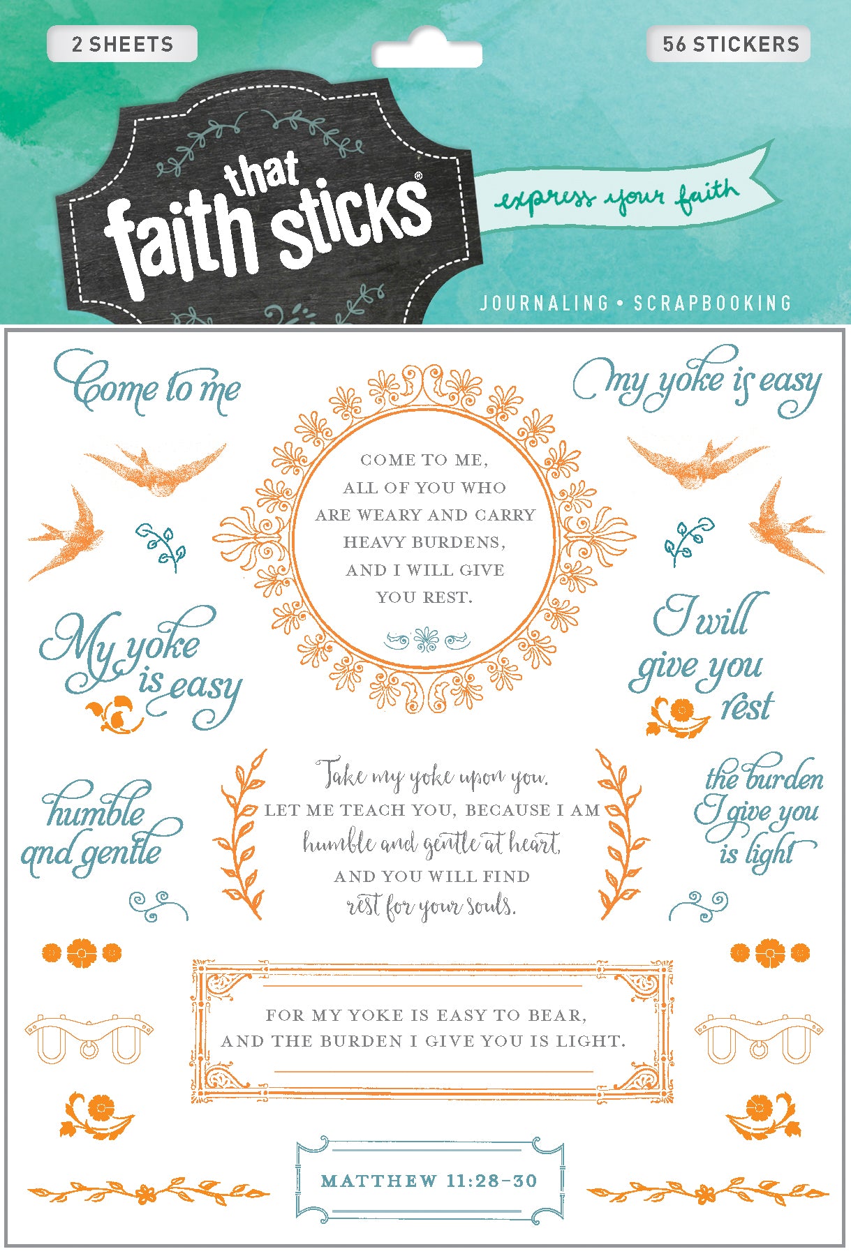 Matthew 11: 28-30 (2 Sheets, 56 Stickers) (Stickers Faith That Sticks Series)