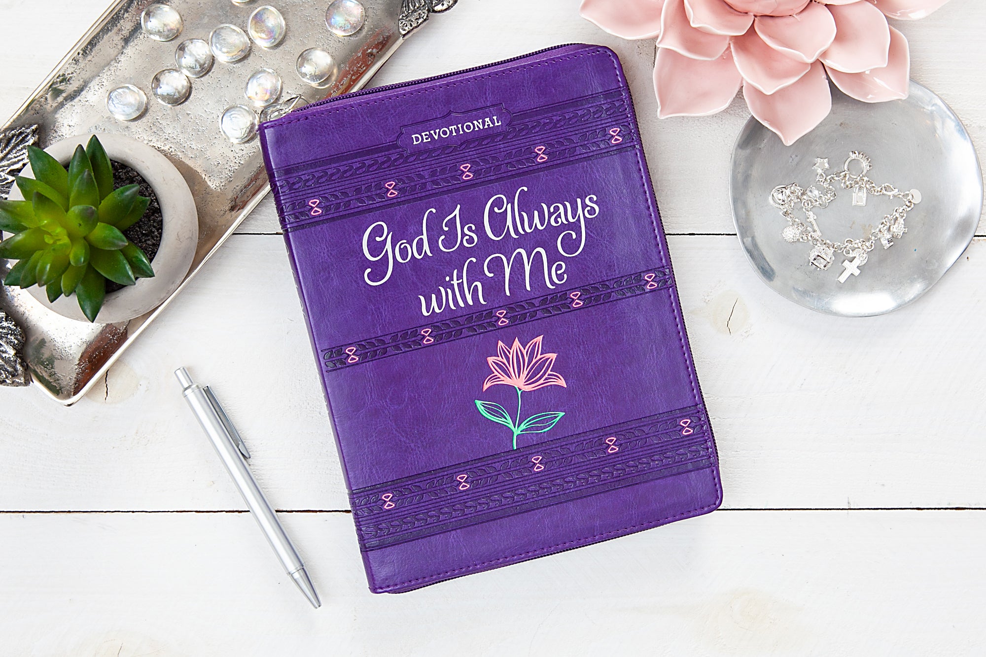 God is Always With Me Devotional Journal, Ziparound, Purple