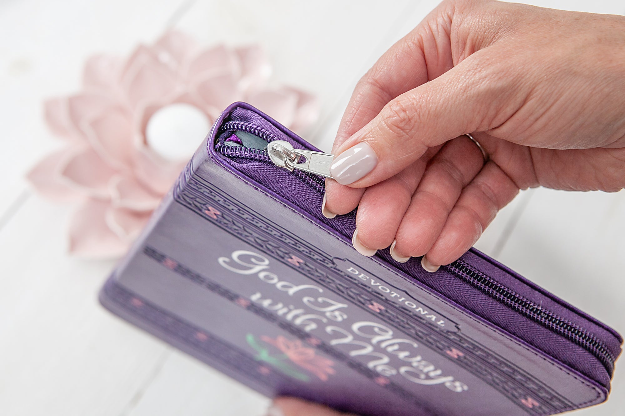 God is Always With Me Devotional Journal, Ziparound, Purple