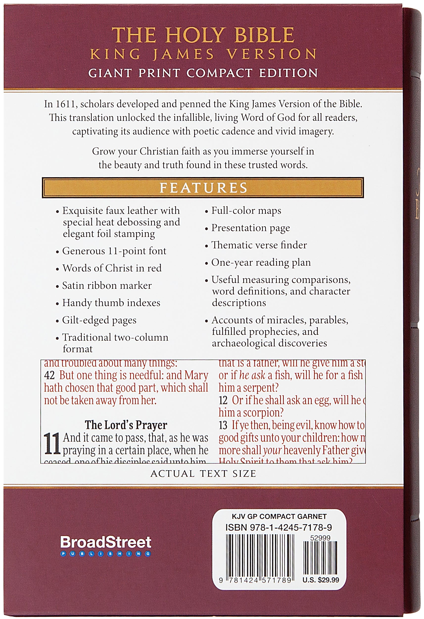 KJV Holy Bible Giant Print Compact Garnet Indexed (Red Letter Edition)