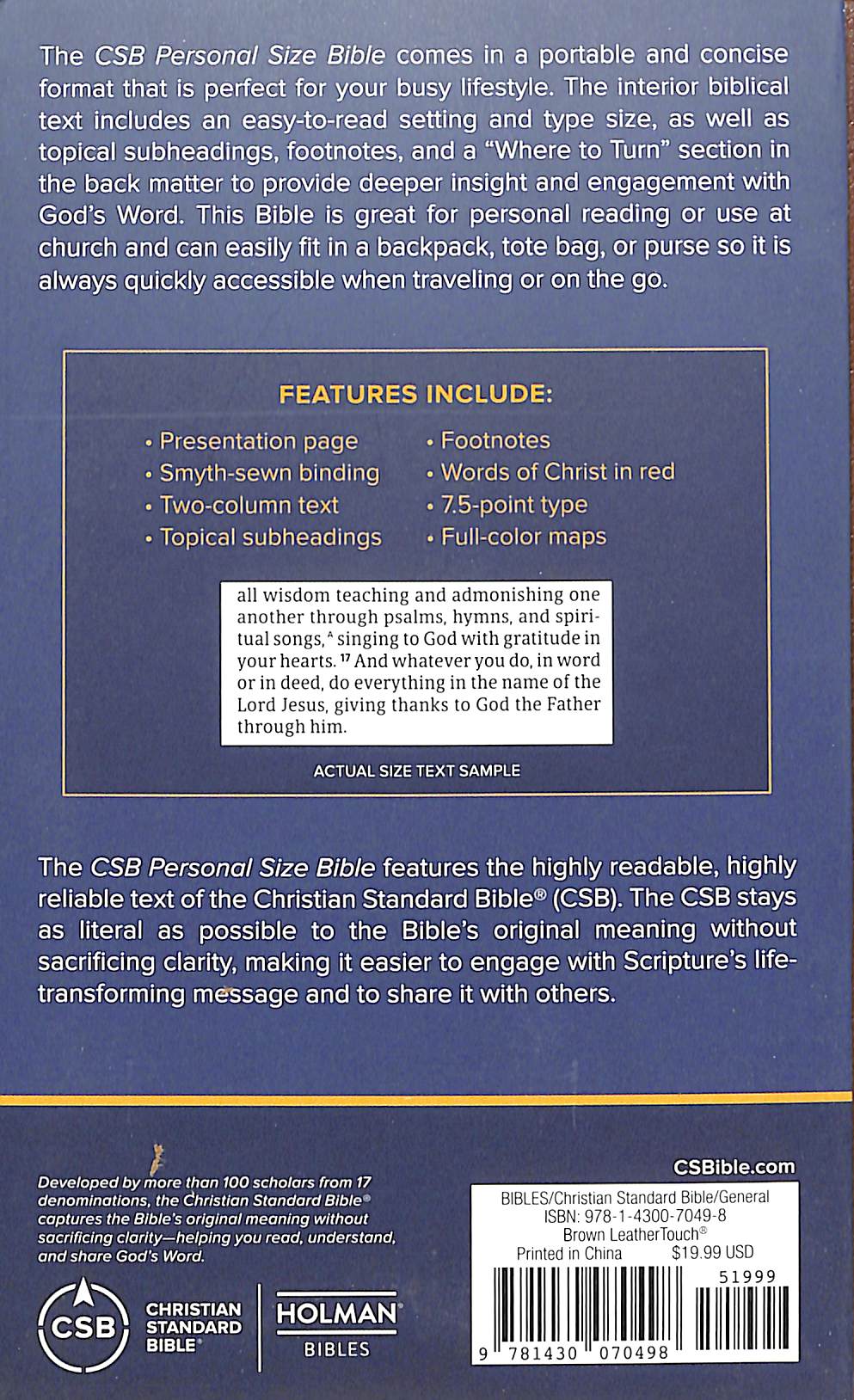 CSB Personal Size Bible Brown (Red Letter Edition)