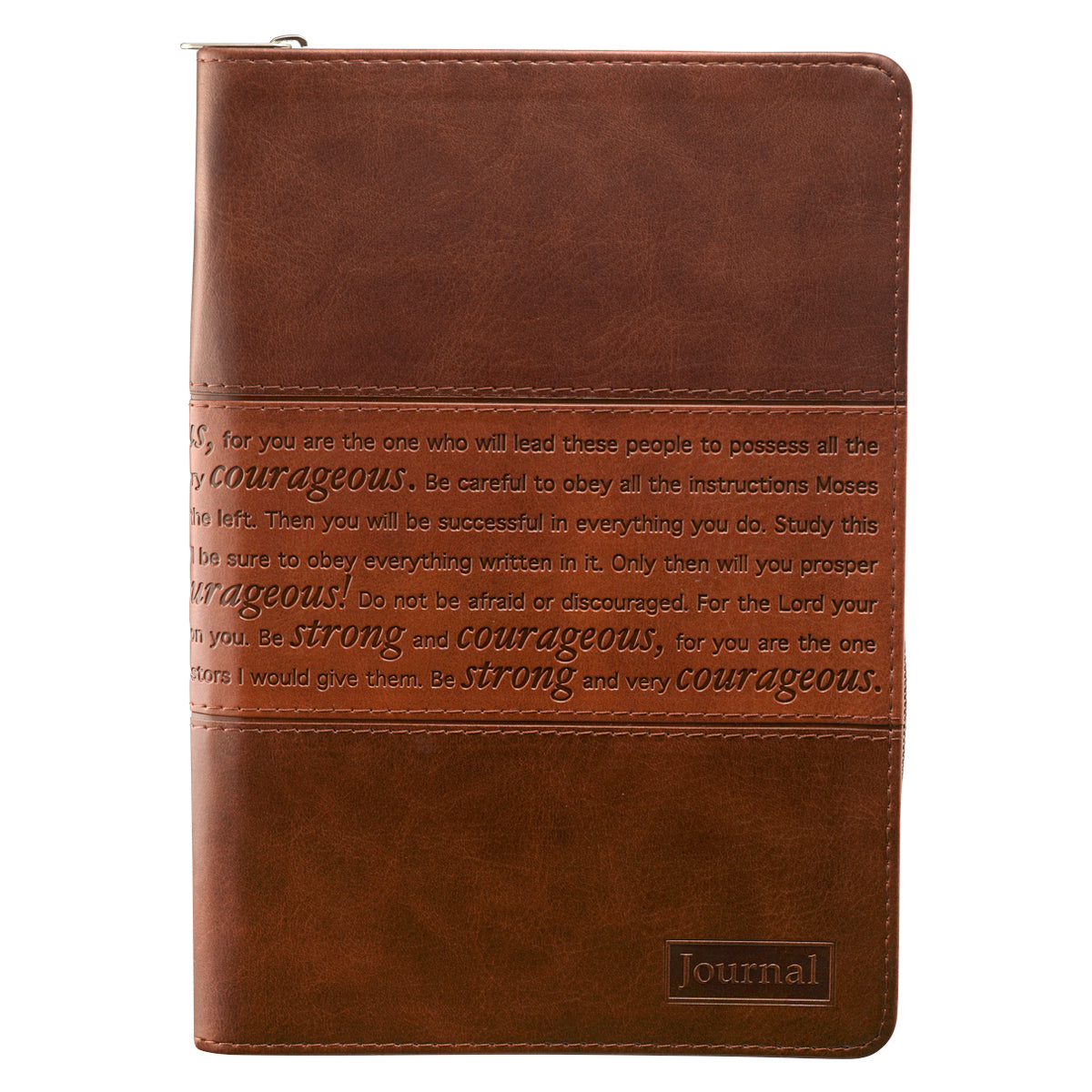 Journal Zippered: Strong and Courageous, Brown