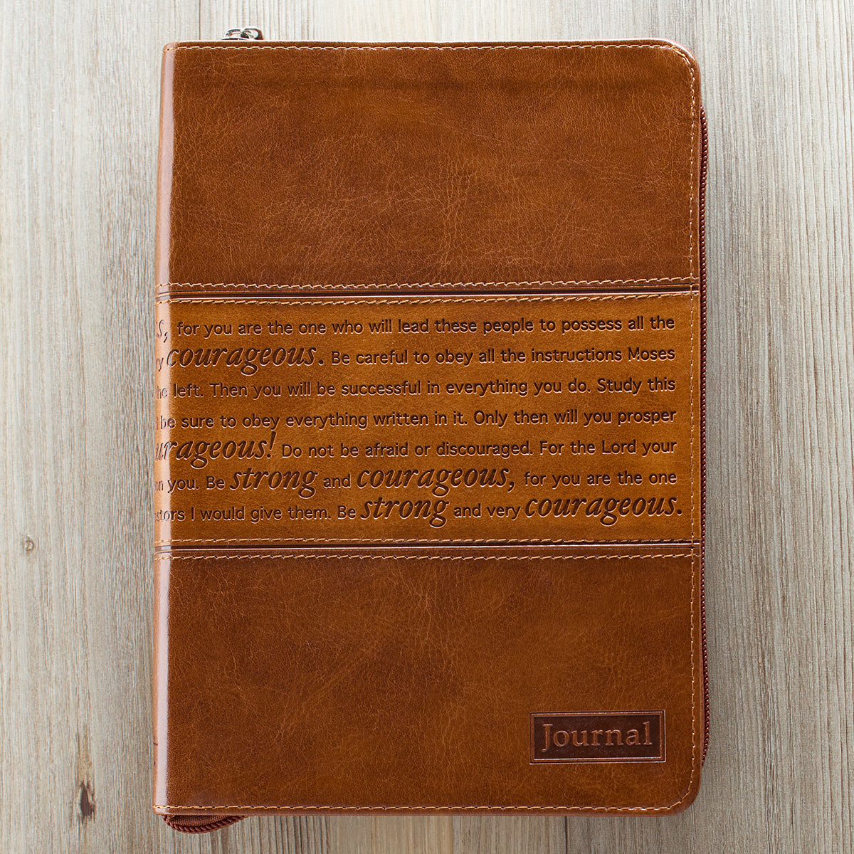 Journal Zippered: Strong and Courageous, Brown