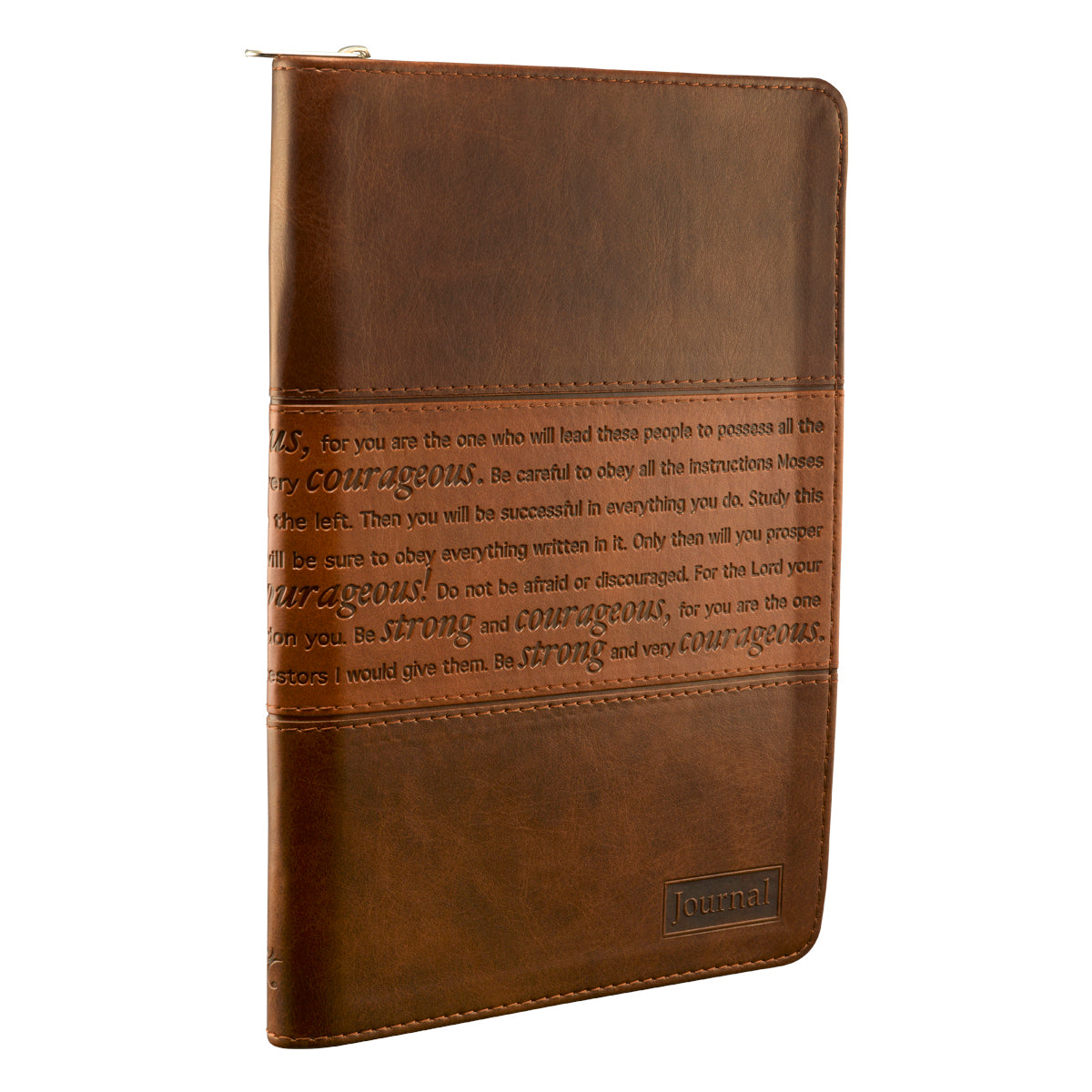 Journal Zippered: Strong and Courageous, Brown