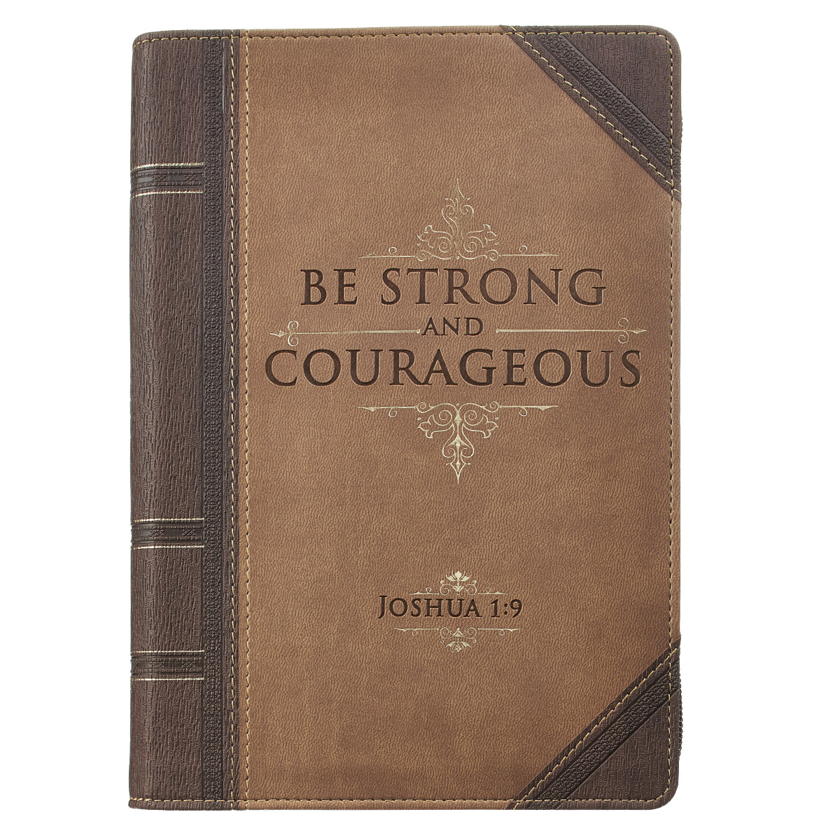 Journal Zippered: Be Strong and Courageous, Brown/Beige