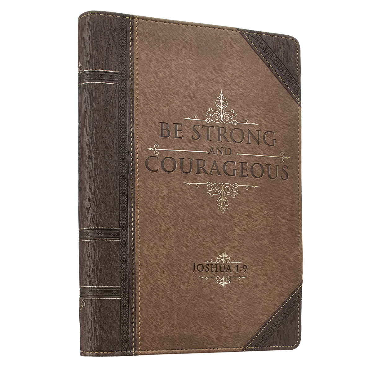 Journal Zippered: Be Strong and Courageous, Brown/Beige