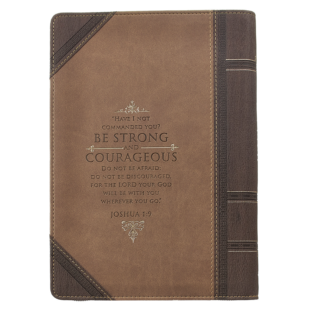 Journal Zippered: Be Strong and Courageous, Brown/Beige
