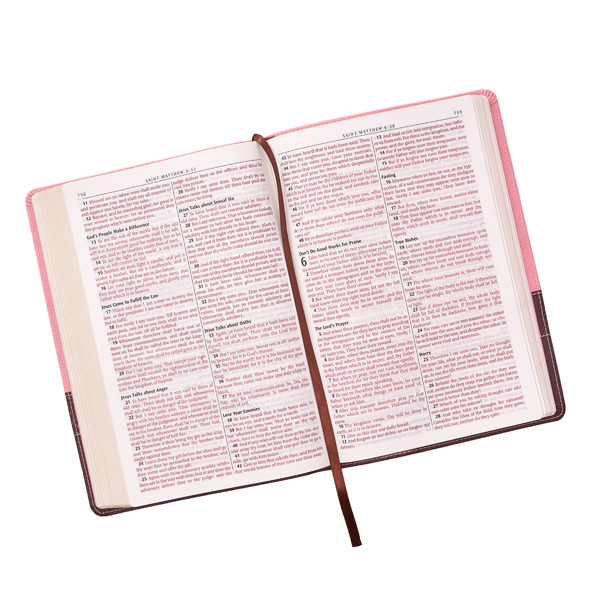 KJV Large Print Thinline Bible Brown Pink Red Letter Edition