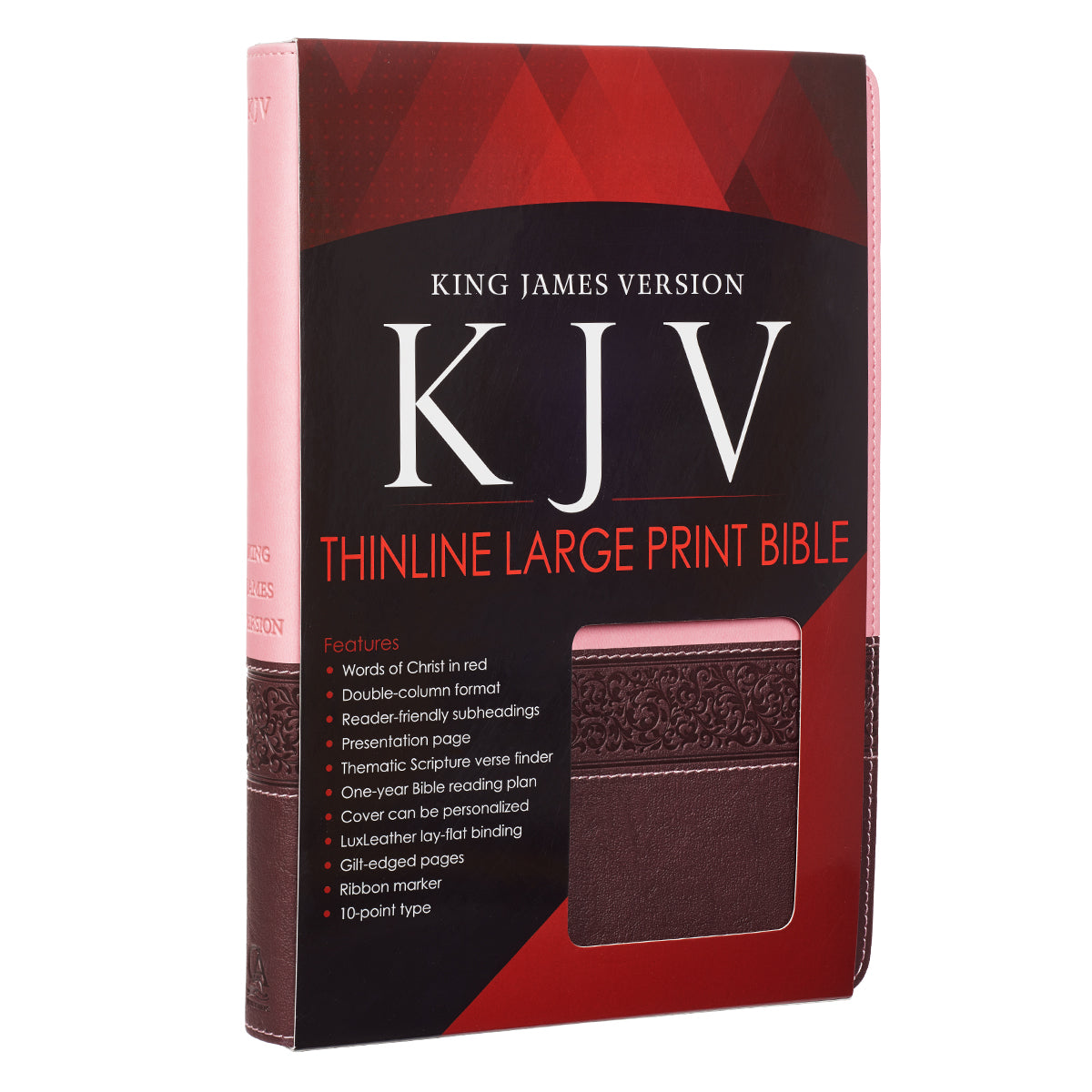 KJV Large Print Thinline Bible Brown Pink Red Letter Edition