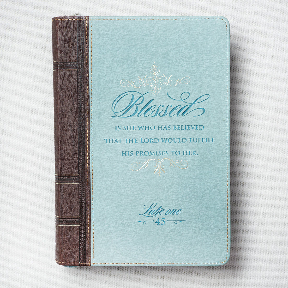 Journal Zippered: Blessed, Turquoise/Brown (Luke 1:45)