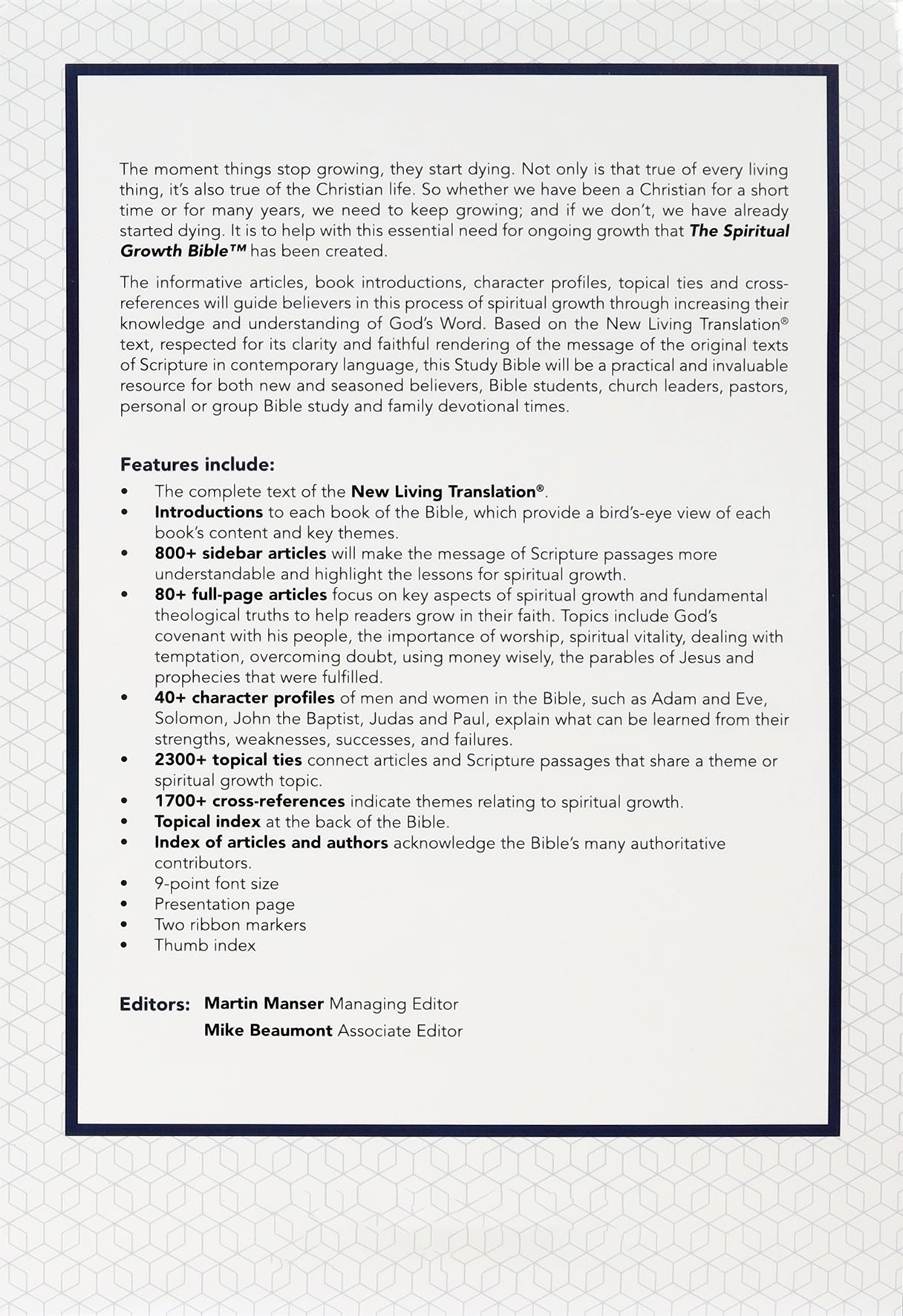 NLT Spiritual Growth Bible Navy Indexed