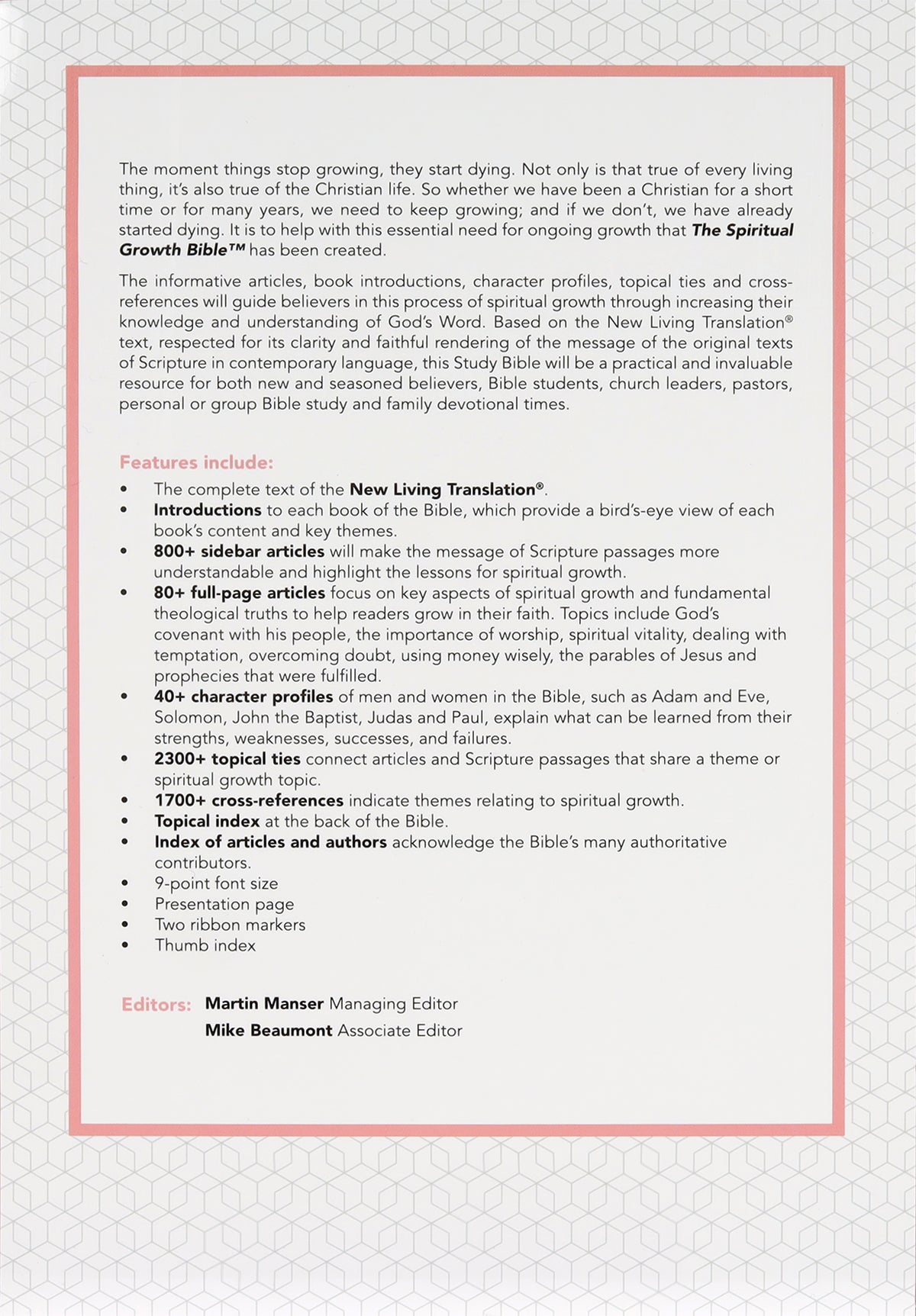 NLT Spiritual Growth Bible Pink Indexed