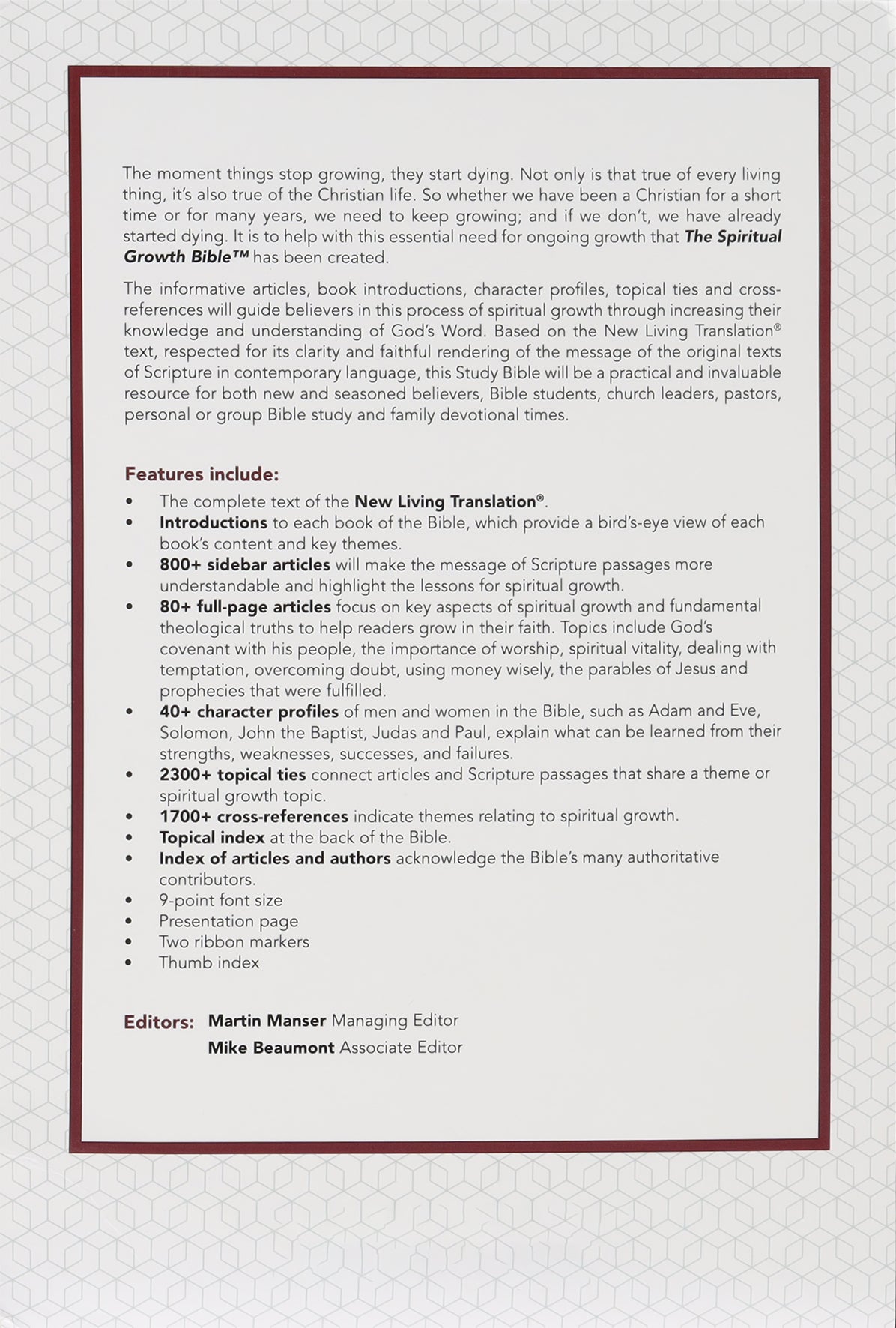 NLT Spiritual Growth Bible Berry Indexed