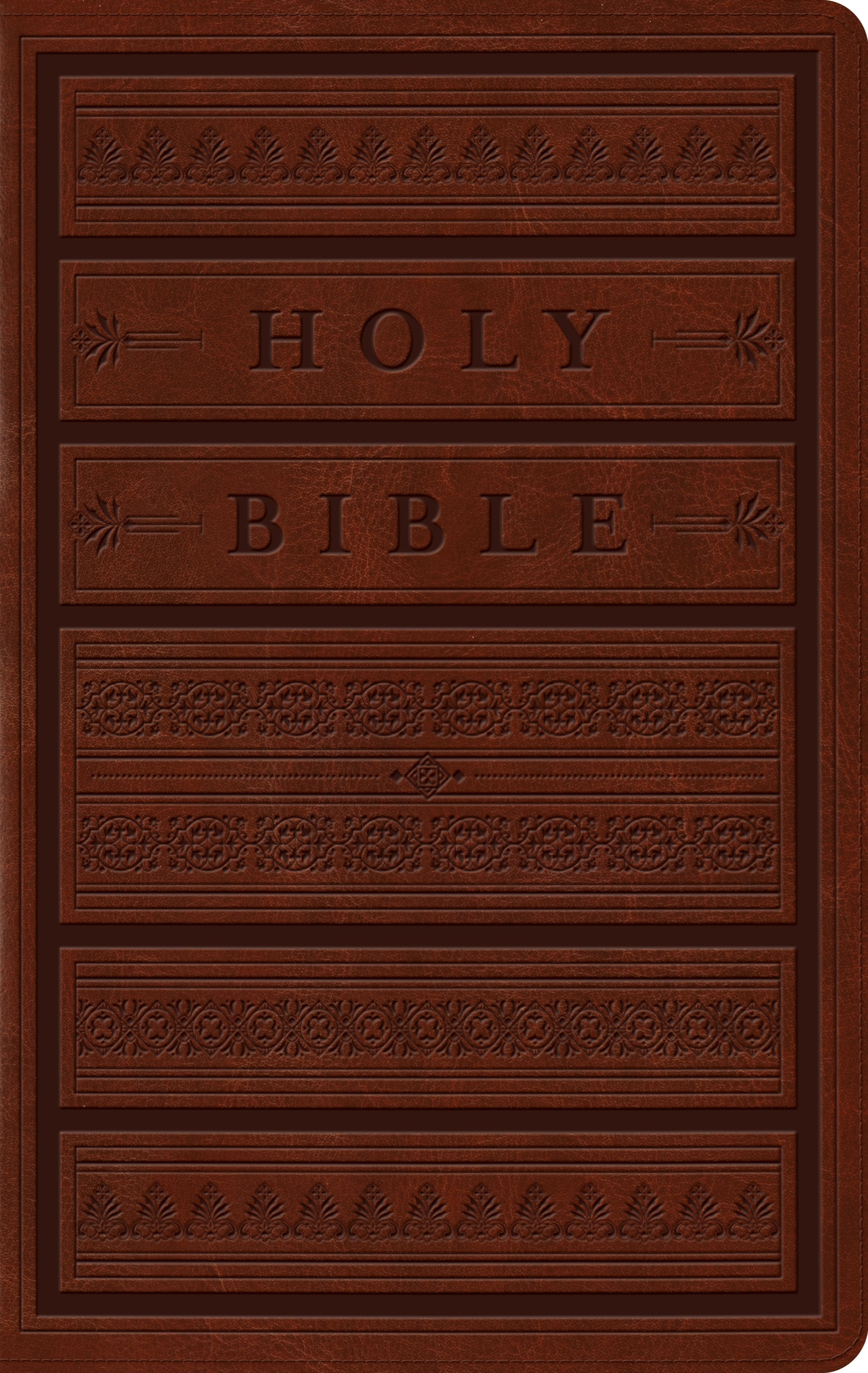 ESV Large Print Personal Size Bible Brown Engraved Mantel Design Red Letter Edition